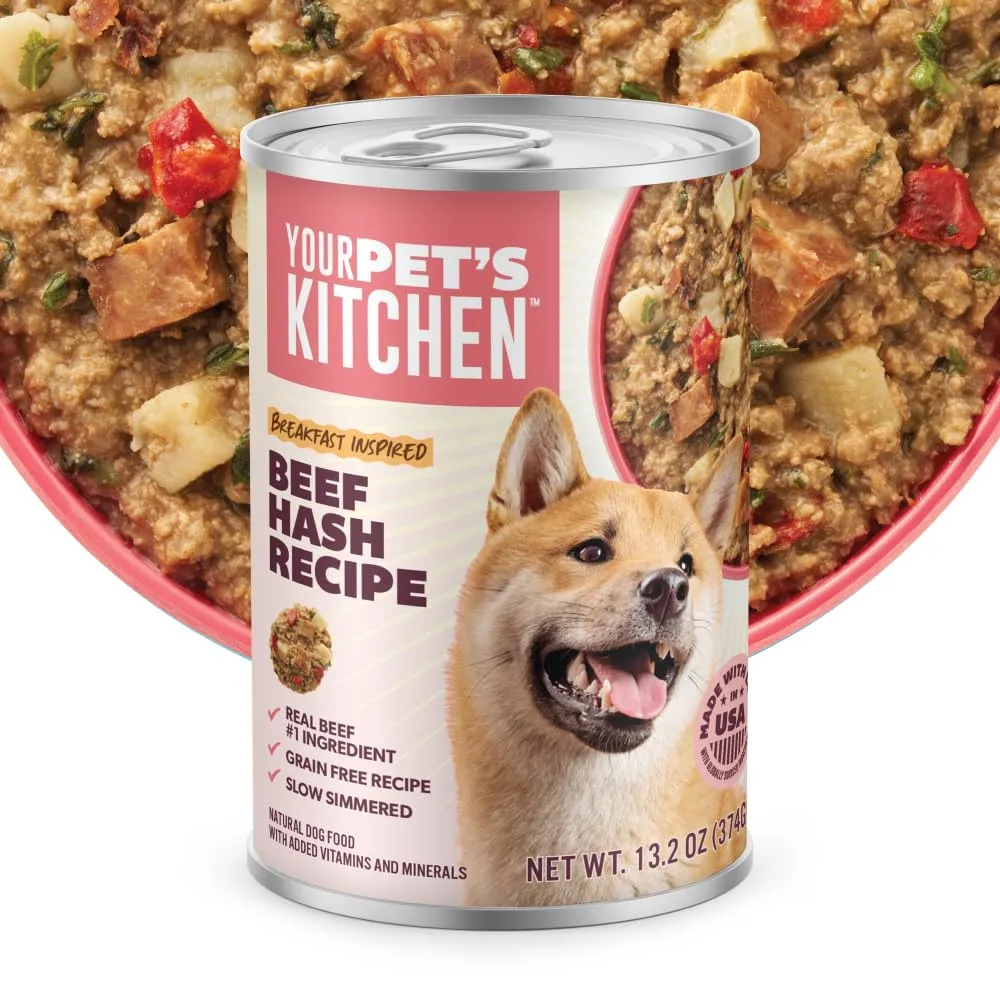Your Pet's Kitchen Wet Dog Food, Beef Hash Recipe - 13.2 oz Cans (Pack of 12), Made in The USA with Real Beef