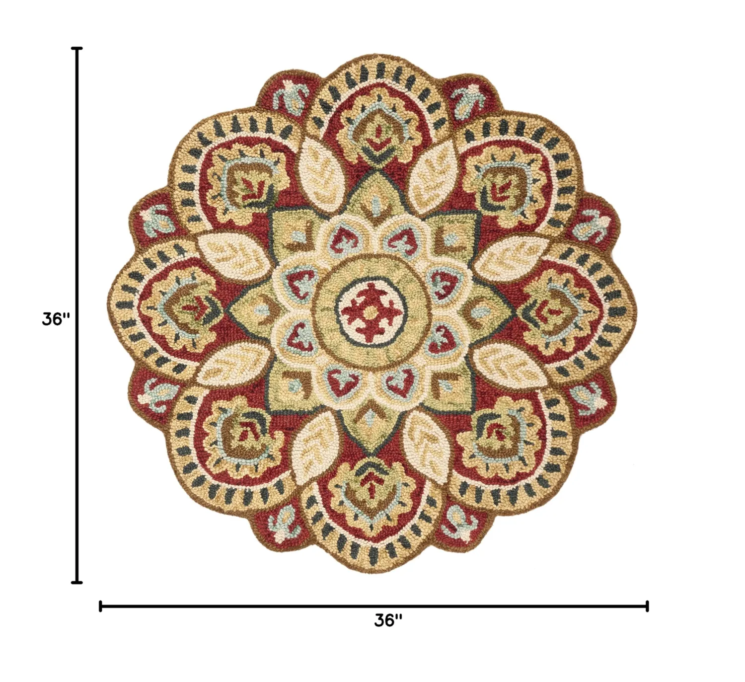 SAFAVIEH Novelty Collection Area Rug - 3' Round, Red & Taupe, Handmade Boho Floral Rustic Country Wool, Ideal for High Traffic Areas in Living Room, Bedroom (NOV604Q)