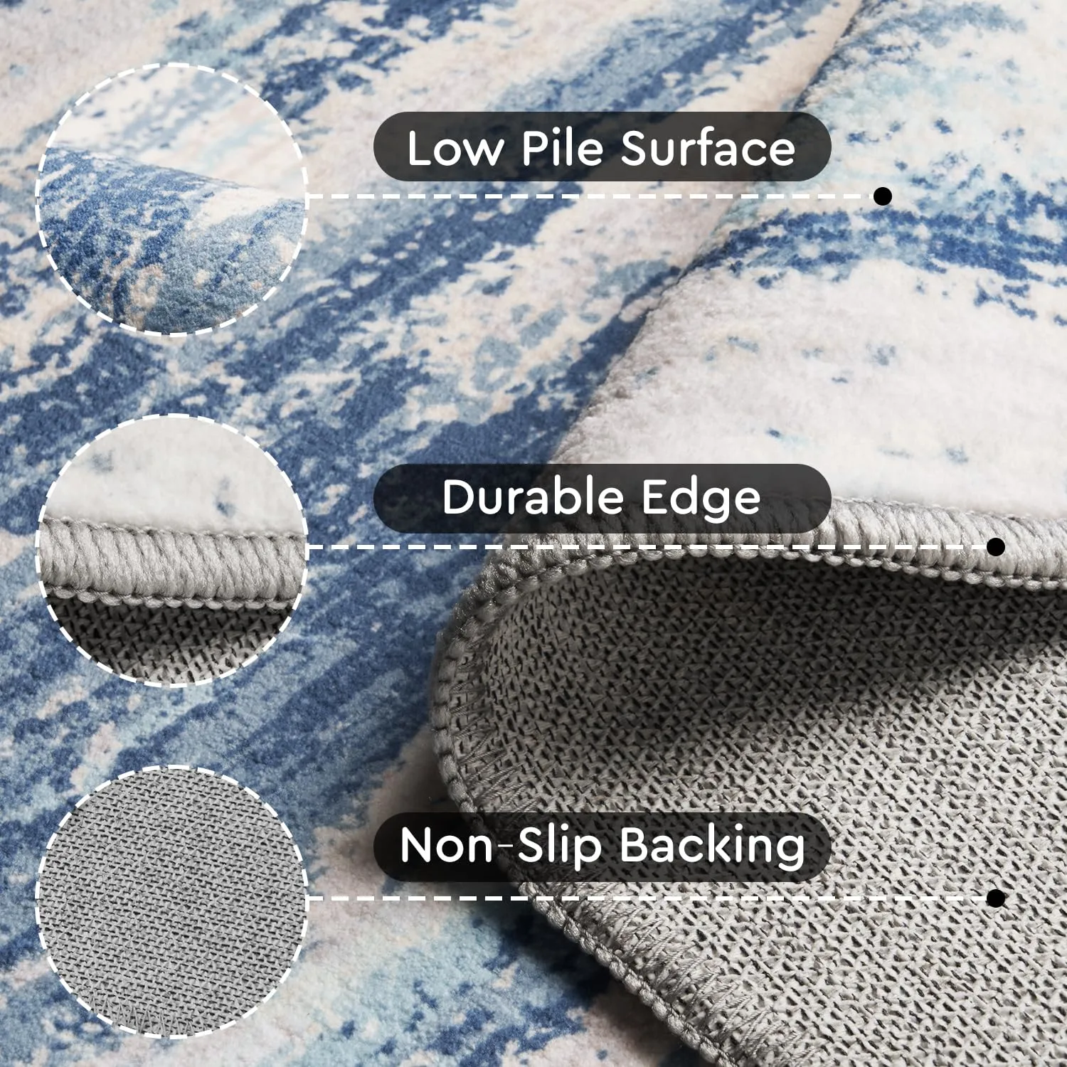 tchdio Round Rug 5FT Blue Modern Abstract Circle Rug for Bedroom Non Slip Soft Circular Rug Carpet Washable Round Area Rug, Blue, 5FT