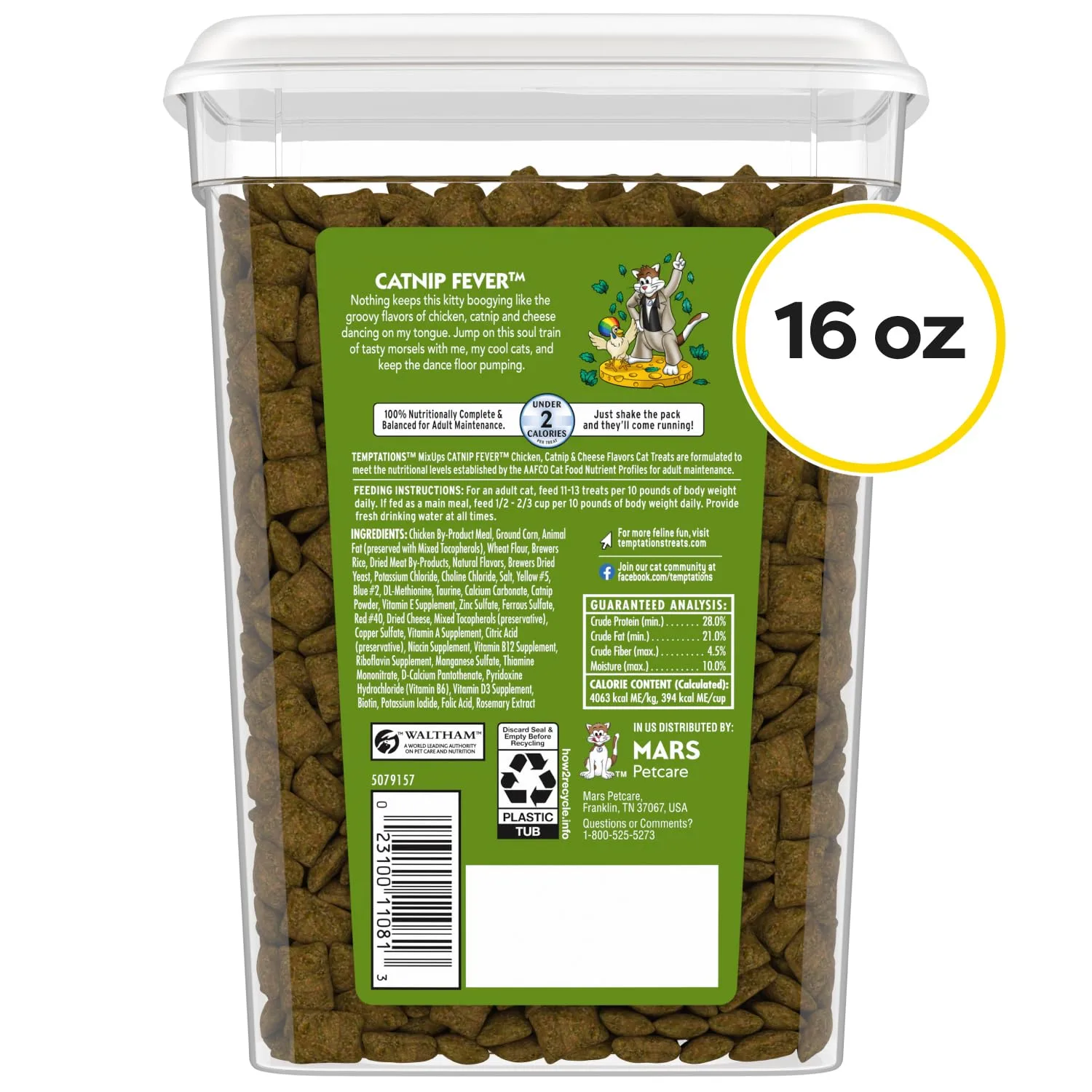 Temptations Cat Treats, Classic Crunchy and Soft Cat Treats, Catnip Fever Flavor, Catnip Treats, 16 oz. Tub