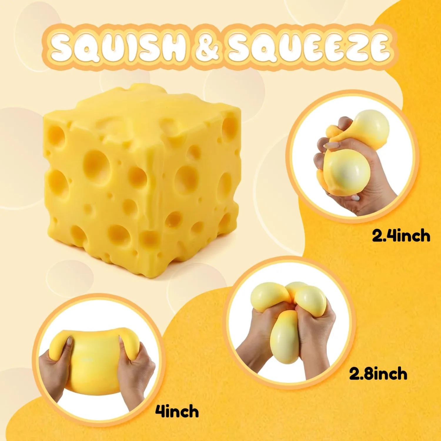 Cheese Squishy,Soft Squishy Cheese Block Squeeze Fidget Toy, Mini Stress Relief Sensory Toy - Fidget Novelty Toy and Gift for Kids and Adults