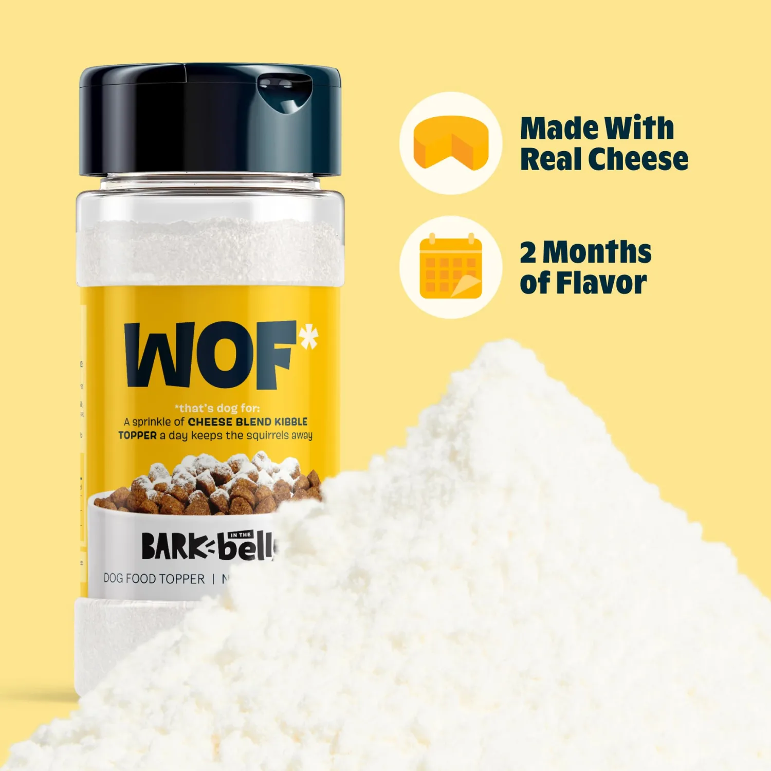 Bark in The Belly Cheese Dog Food Topper – Limited Ingredient Four Cheese Blend with Cheddar, Monterey Jack, Parmesan & Romano – Shake & Sprinkle Meal Mixer for Dogs of All Breeds and Life Stages