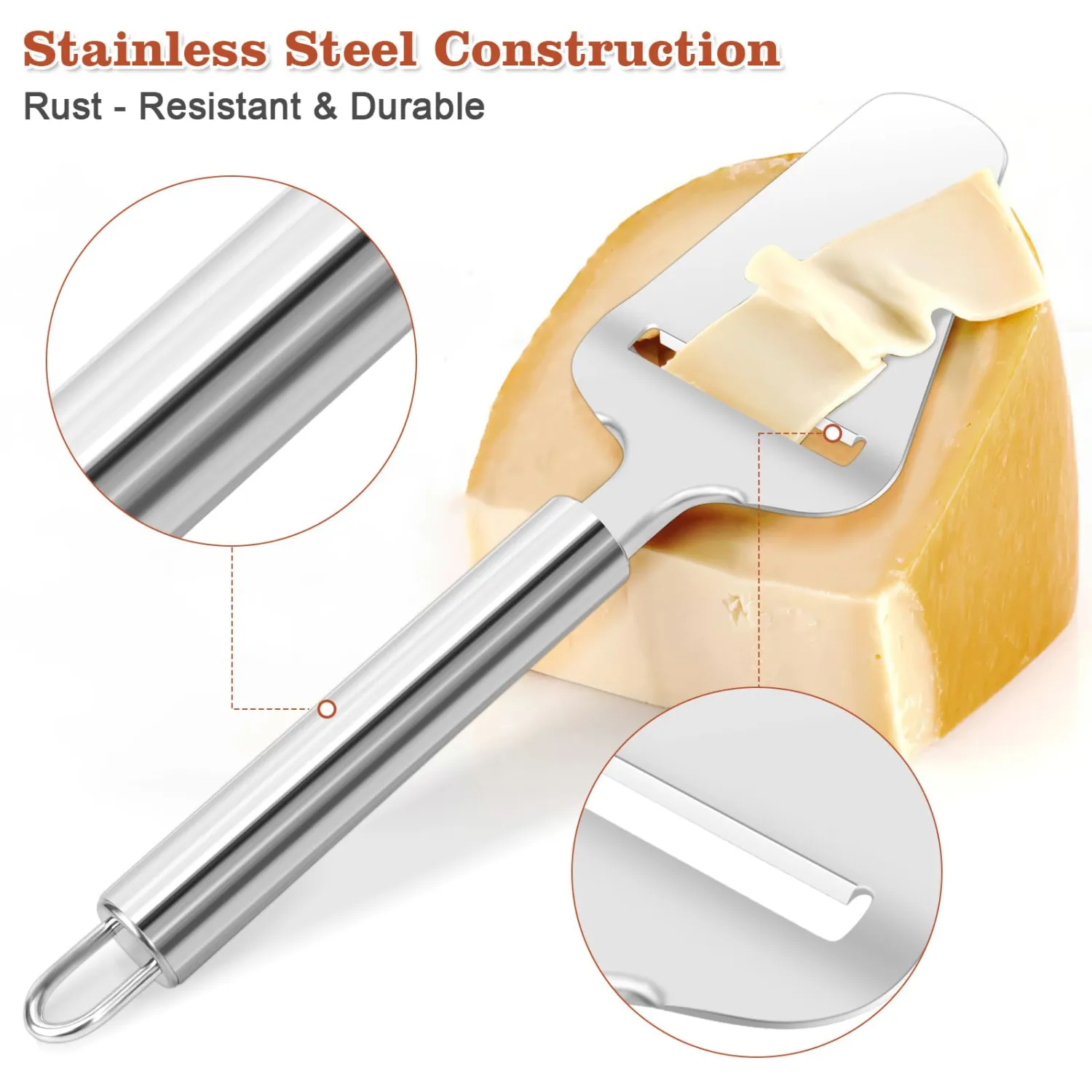 Premium Stainless Steel Cheese Slicer For All Types Of Cheese, Multi-Functional Handheld Cheese Slicers Cutter For Block And Hard, Dishwasher Safe, Essential For Every Kitchen.