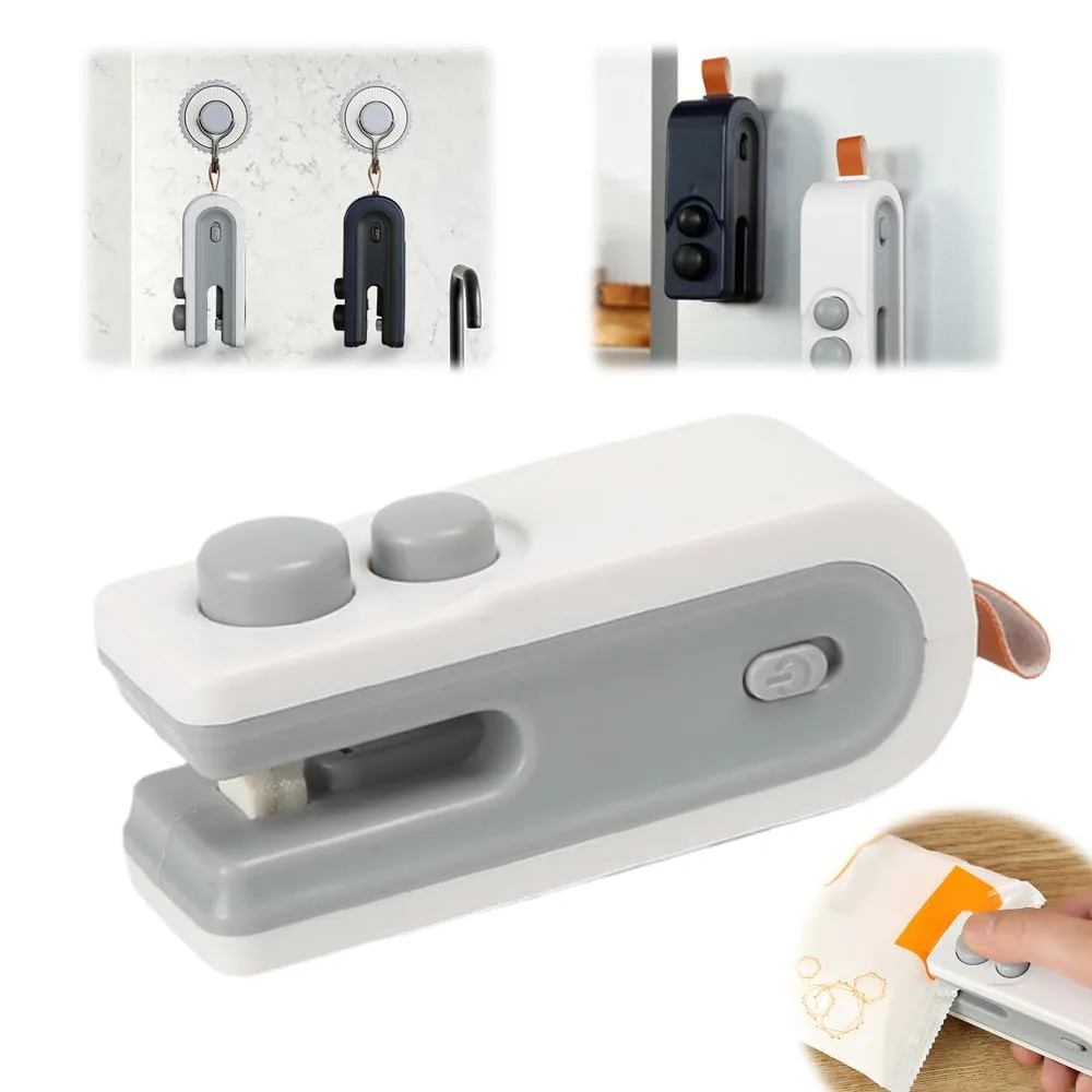 Mini Bag Sealer with Magnet,Upgrade 2 in 1 USB Rechargeable Chip Bag Sealer Heat Seal Tool,Portable Heat Vacuum Sealers Food Sealer Bag Sealing Machine for Plastic Bags Snack Bag (White)