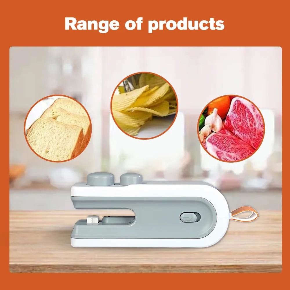 Mini Bag Sealer with Magnet,Upgrade 2 in 1 USB Rechargeable Chip Bag Sealer Heat Seal Tool,Portable Heat Vacuum Sealers Food Sealer Bag Sealing Machine for Plastic Bags Snack Bag (White)