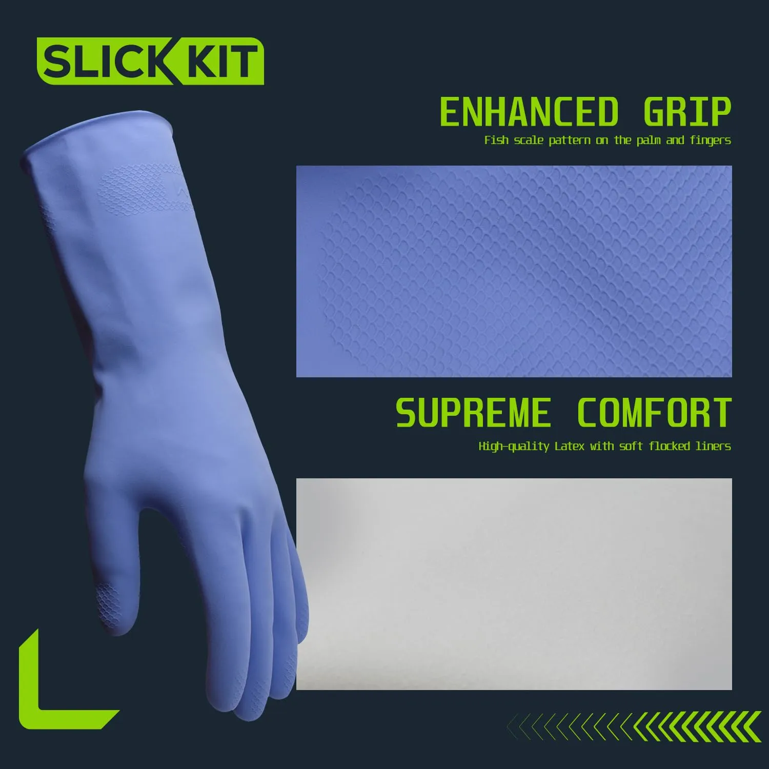 Rubber Kitchen Cleaning Gloves, Reusable Dishwashing Gloves, Non-Slip, with Flocked Liner, 3 Pairs (Pink+Yellow+Blue) (Medium)