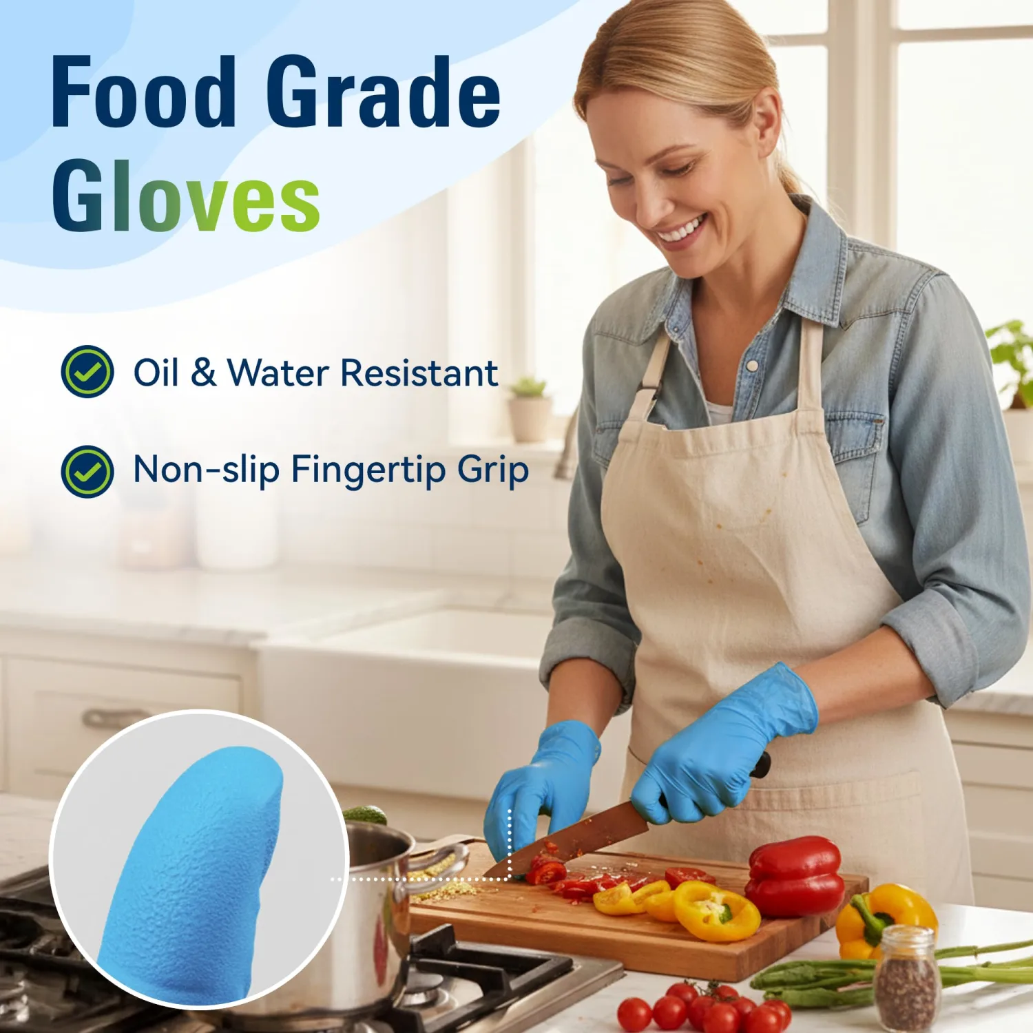 SWIFTLITE Nitrile Gloves, Food Safe Disposable Gloves Latex Free, Blue Rubber Gloves Powder Free for Cooking and Cleaning