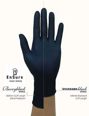 Ensure Black Nitrile Gloves – 5 Mil Heavy-Duty Disposable Gloves, Low Dermatitis, Powder & Latex Free, Chemo-Rated