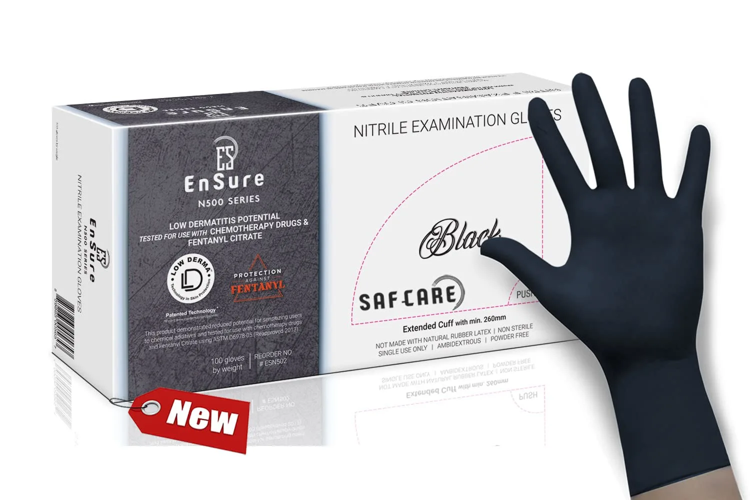Ensure Black Nitrile Gloves – 5 Mil Heavy-Duty Disposable Gloves, Low Dermatitis, Powder & Latex Free, Chemo-Rated