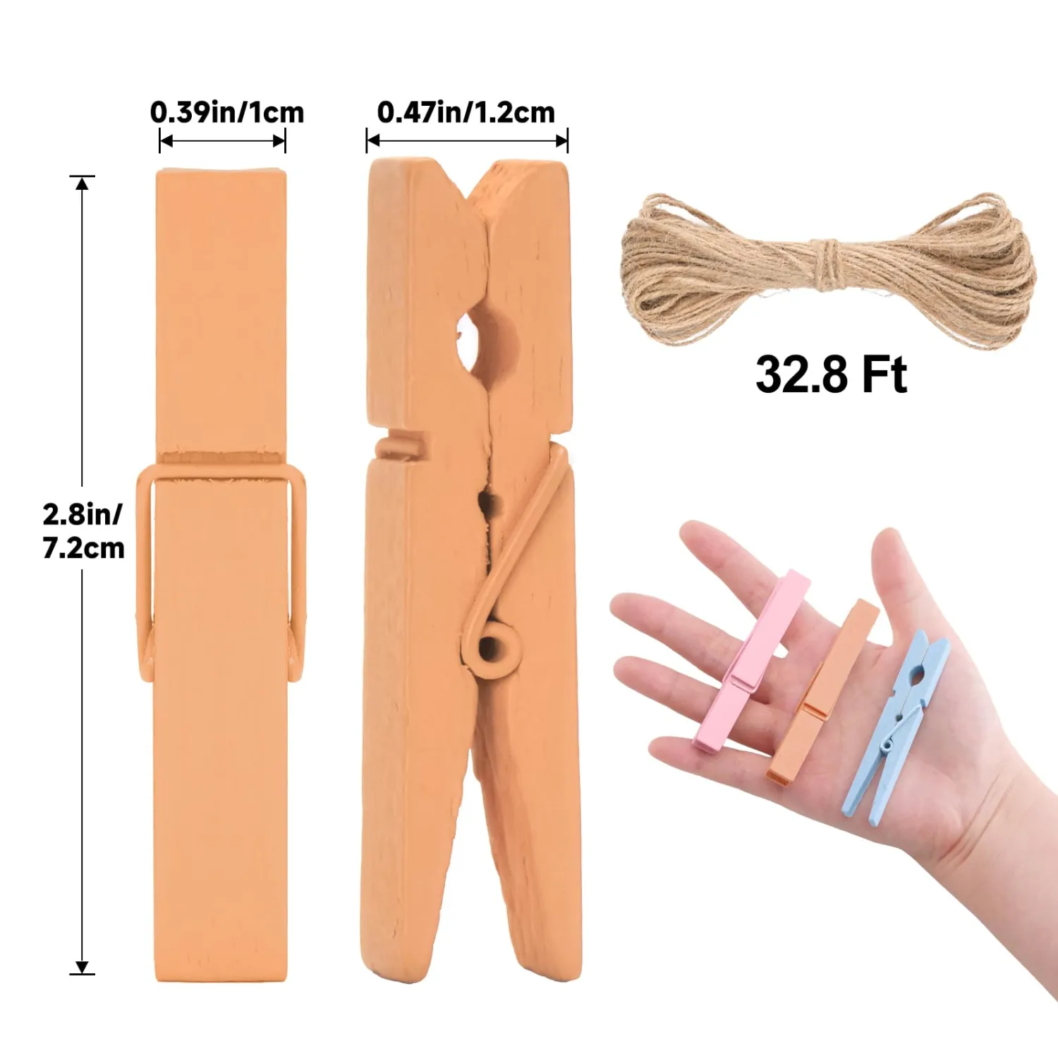 jijAcraft 50Pcs Large Clothespins - 2.9Inch Clothes Pins with Twine, 10Colors Photo Display Hanging Clips, Macaron Colors Wooden Craft Clips for Birthday, Baby Shower, Wedding