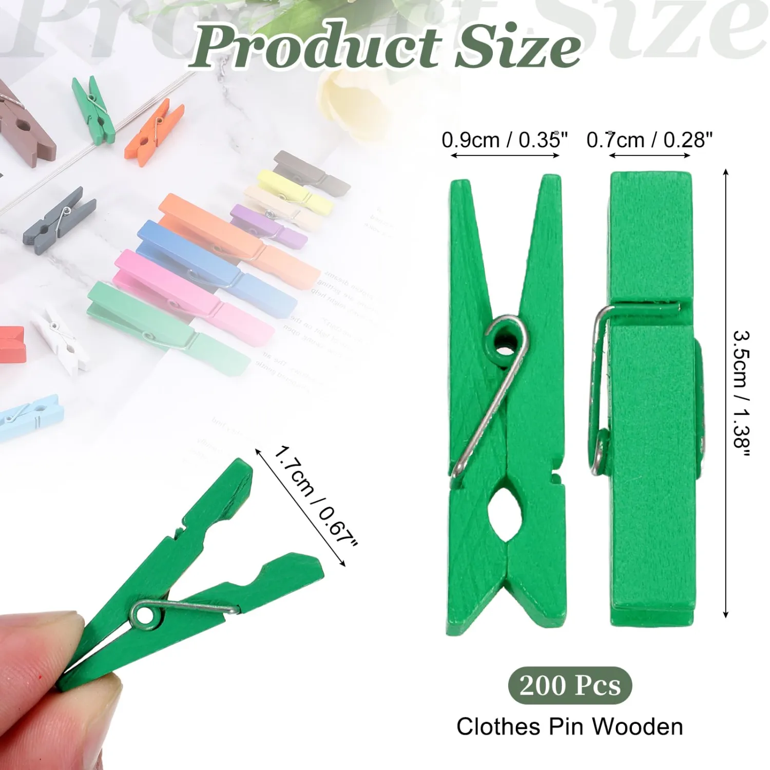 uxcell 200 Pcs Wooden Clothespins, 1.4 Inch Clothes Pins Wooden Colored Small Wood Clips Bulk for DIY Crafts Hanging Clothes Laundry Cheer Photos Decorative Snack Potato Chips, Green