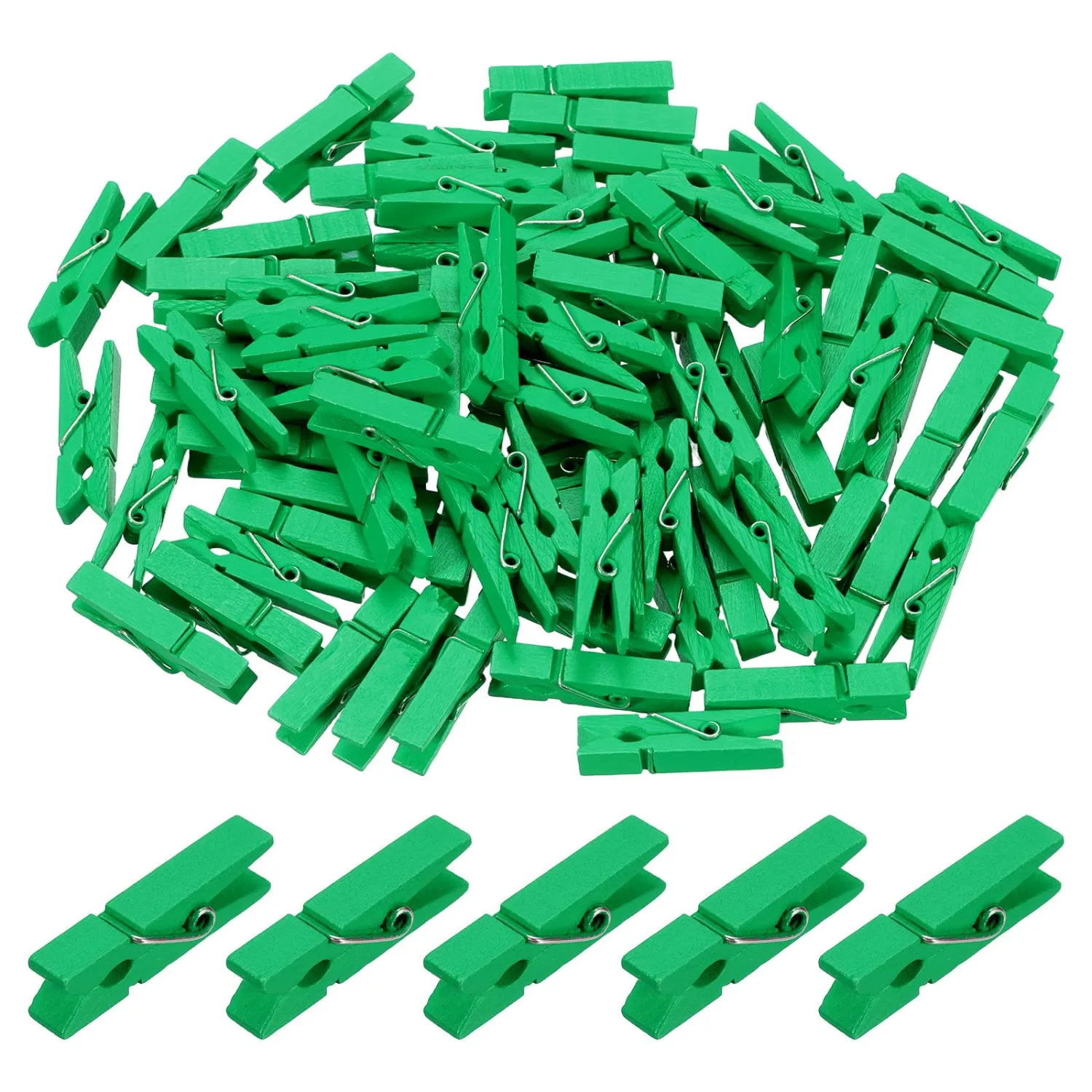 uxcell 200 Pcs Wooden Clothespins, 1.4 Inch Clothes Pins Wooden Colored Small Wood Clips Bulk for DIY Crafts Hanging Clothes Laundry Cheer Photos Decorative Snack Potato Chips, Green