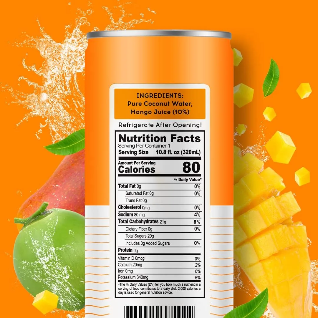 100 Coconuts Mango Pure Coconut-100% Pure Coconut Water - Low Calorie All-Natural Drink with Electrolytes - Naturally Sweet, no preservatives- Non-GMO, 11 fl oz, Pack of 12 (Pure Coconut Water)