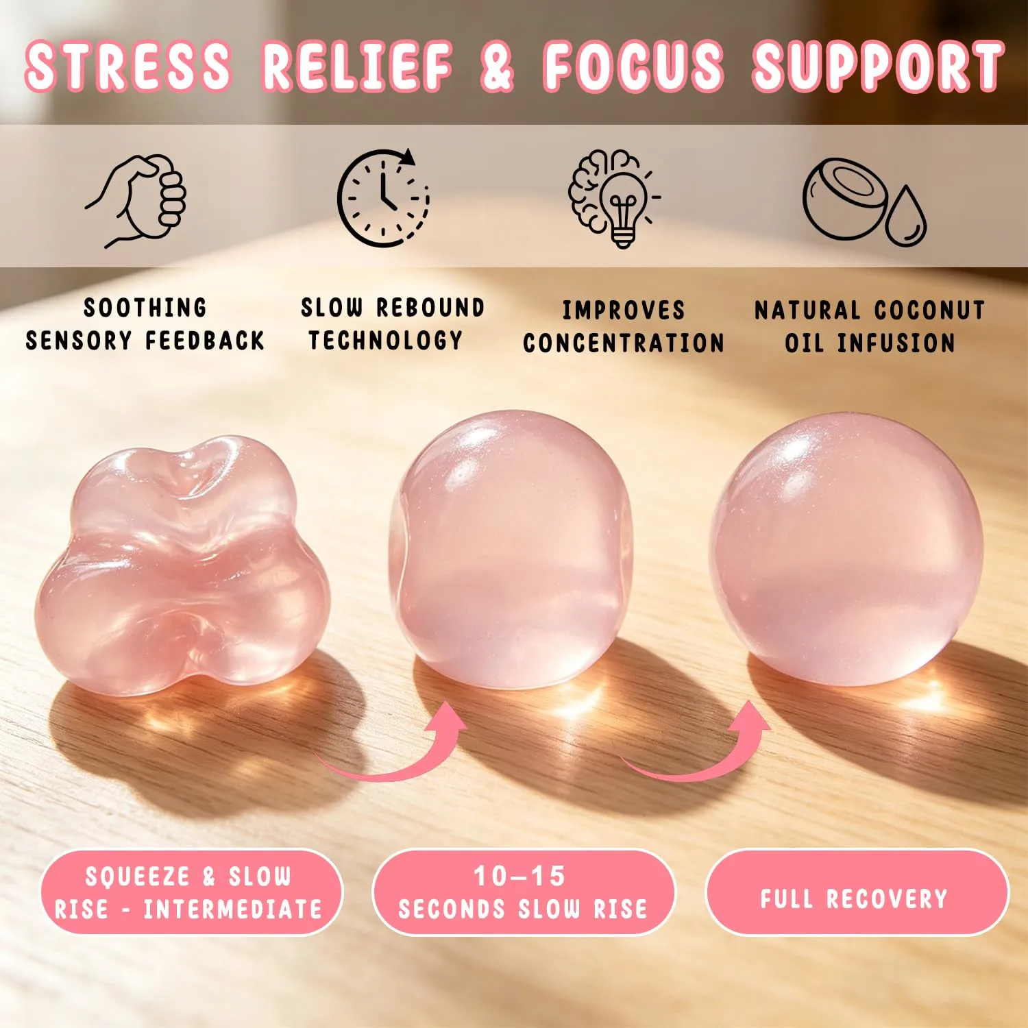Coconut Oil Stress Ball, Slow Rising Coconut Oil Squishy, 2026 New Coconut Oil Stress Ball, Non-Sticky Easy to Clean Improving Focus Easing Tension (Blue)