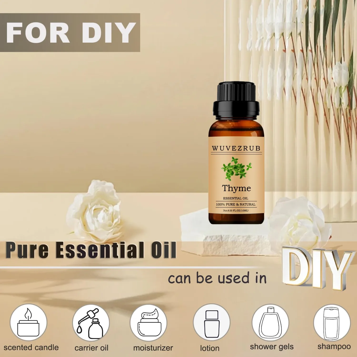 Thyme Essential Oil 10ML, 100% Pure and Natural for Aromatherapy Diffuser - 0.33 Fl Oz