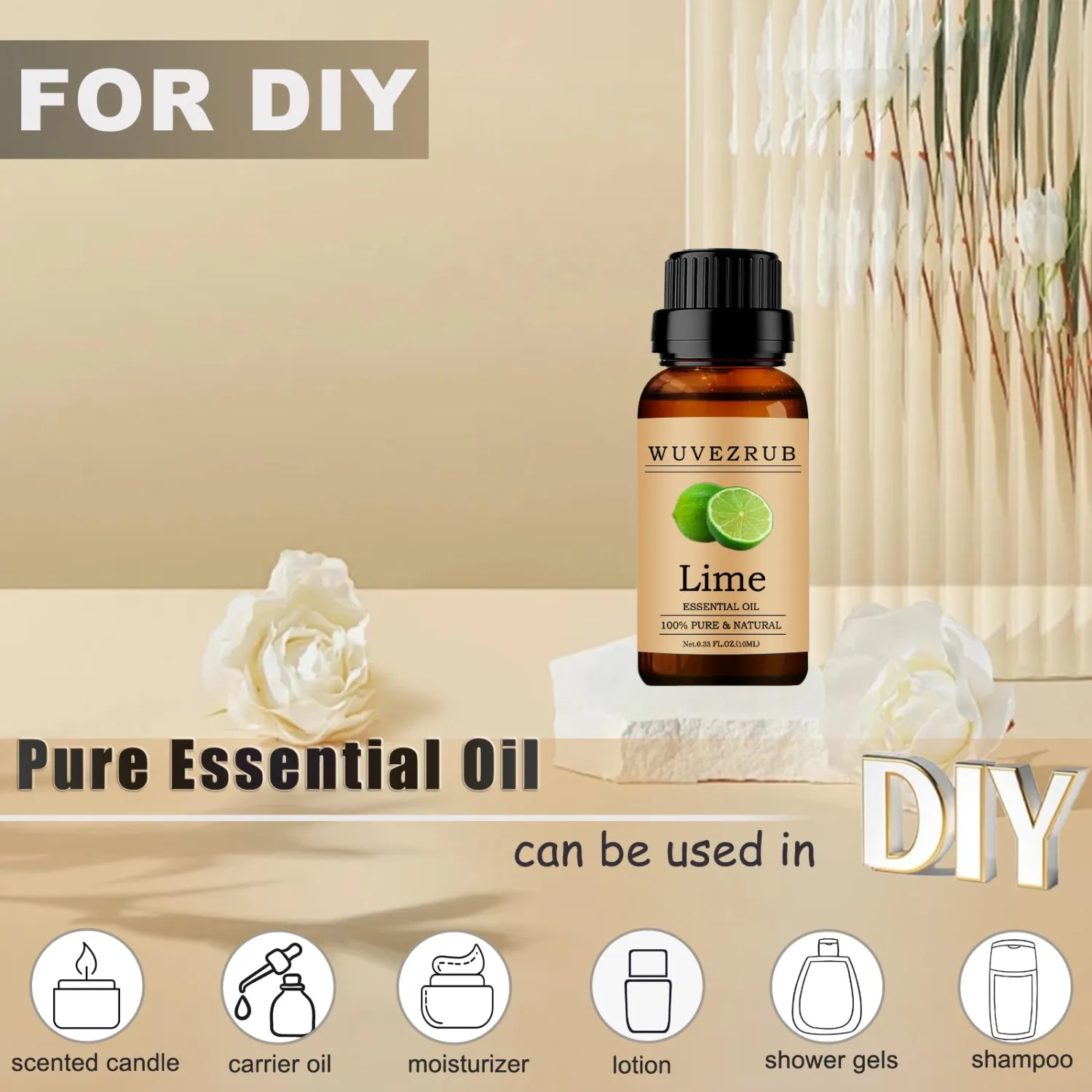 Lime Essential Oils 10ML, 100% Pure and Natural Essential Oil for Aromatherapy Diffuser - 0.33 Fl Oz/Lime