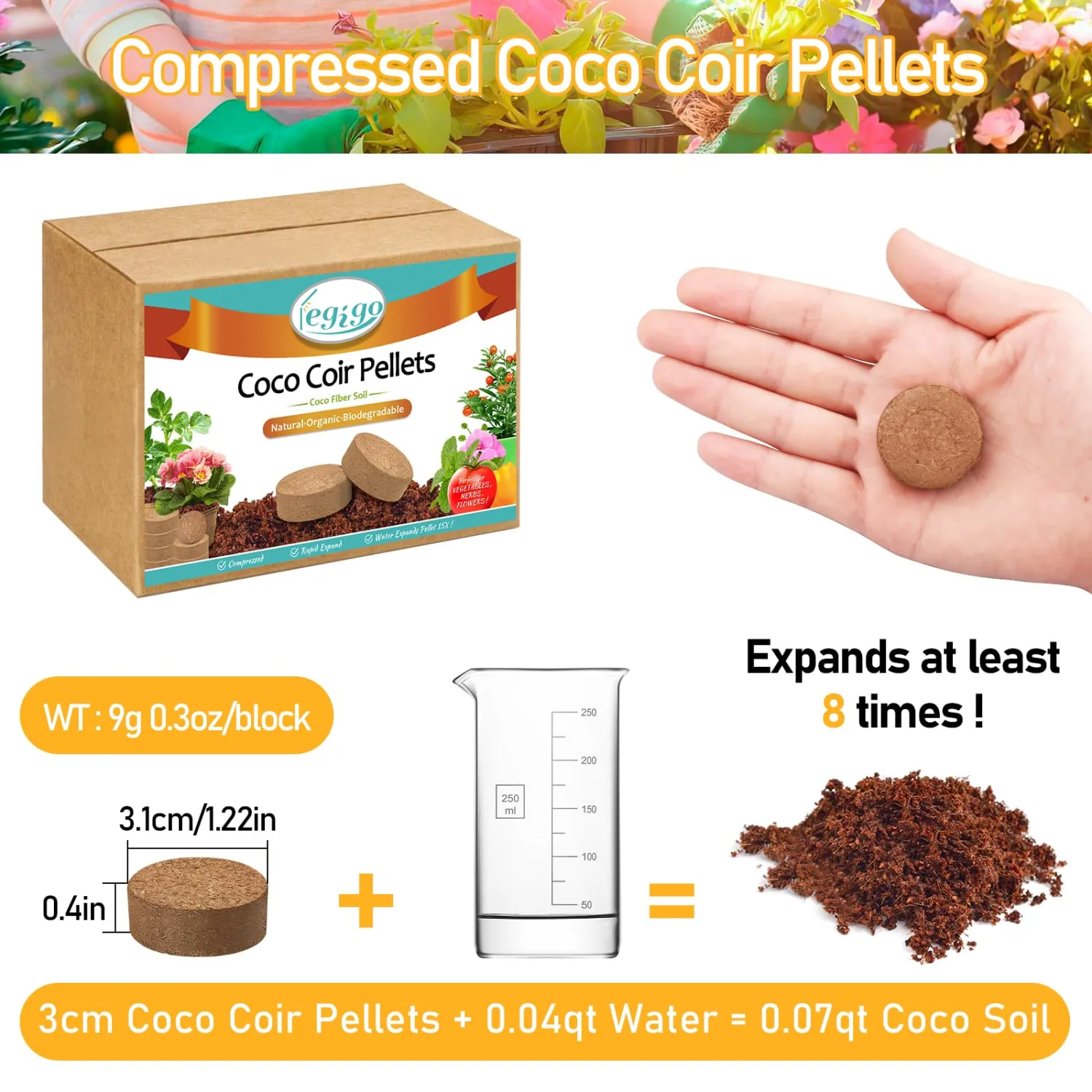 Legigo 200 PCS 30mm Coco Coir Pellets Potting Soil Mix- Compressed Coconut Coir Discs Seed Starting Soil Pellets, Coco Peat Soil Pods for Indoor & Outdoor Plants, Gardening Herbs Bonsai and Vegetables