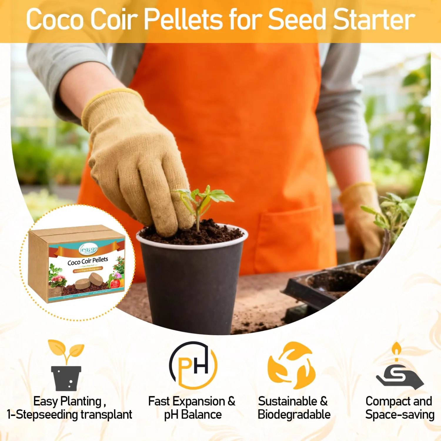 Legigo 200 PCS 30mm Coco Coir Pellets Potting Soil Mix- Compressed Coconut Coir Discs Seed Starting Soil Pellets, Coco Peat Soil Pods for Indoor & Outdoor Plants, Gardening Herbs Bonsai and Vegetables