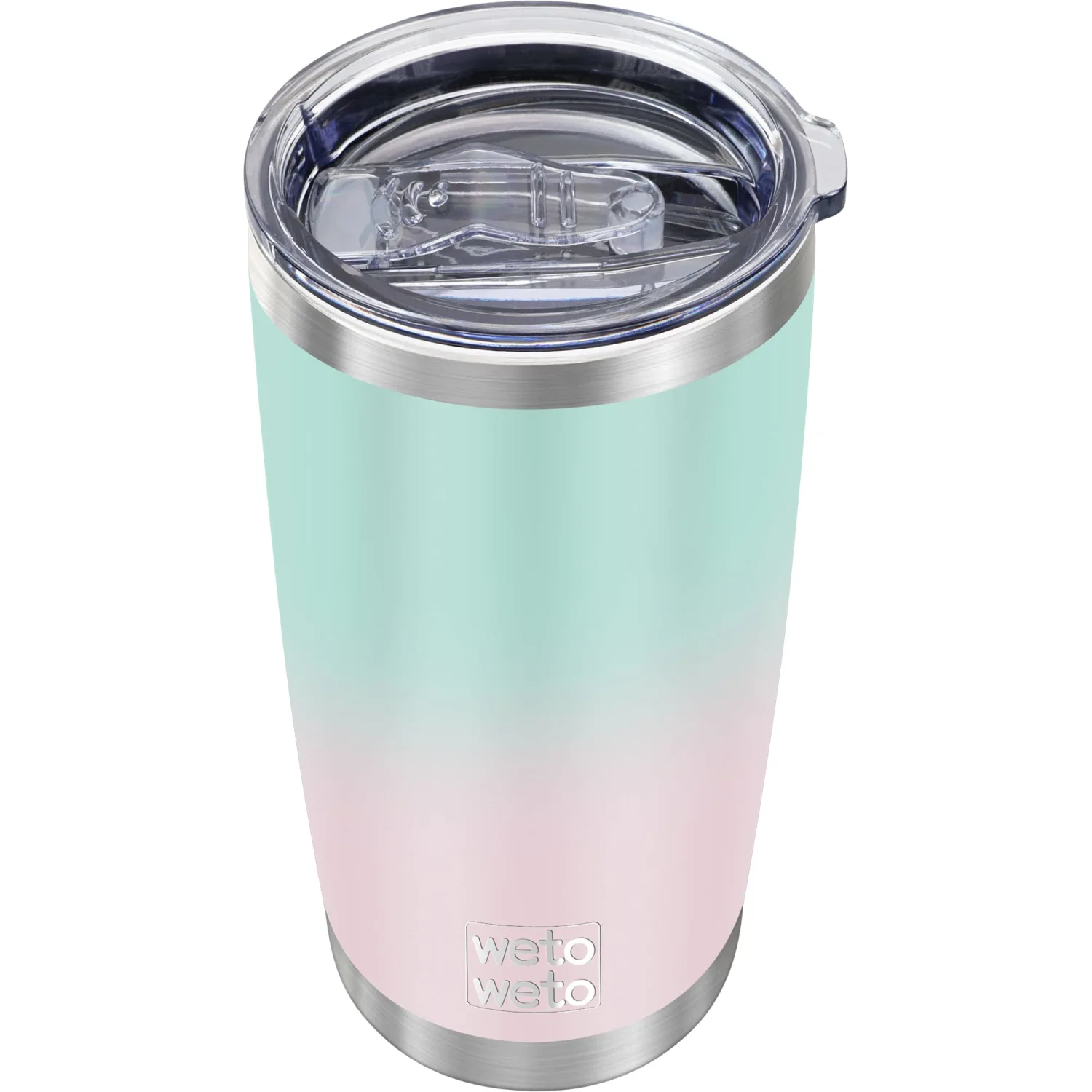 WETOWETO 20oz Insulated Stainless Steel Tumbler, Double Wall Vacuum Leak-proof Travel Coffee Mug, Powder Coated Water Cup (Green-Pink Gradient, 1 Pack)
