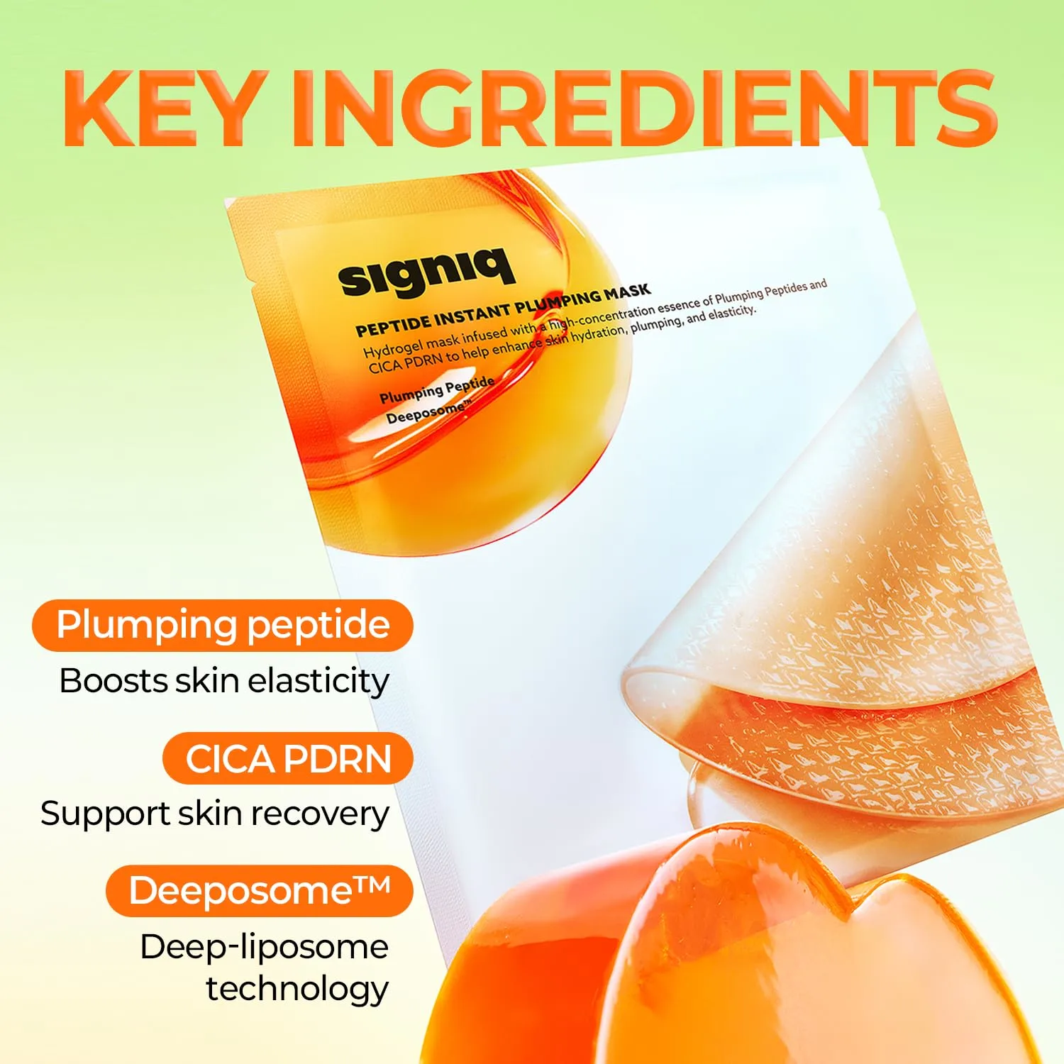 signiq Peptide Instant Plumping Mask, Embossed Hydrogel Mask, Lifting, Firming, PDRN, Skin-Elasticity, Korean Skincare, 34g x 3ea