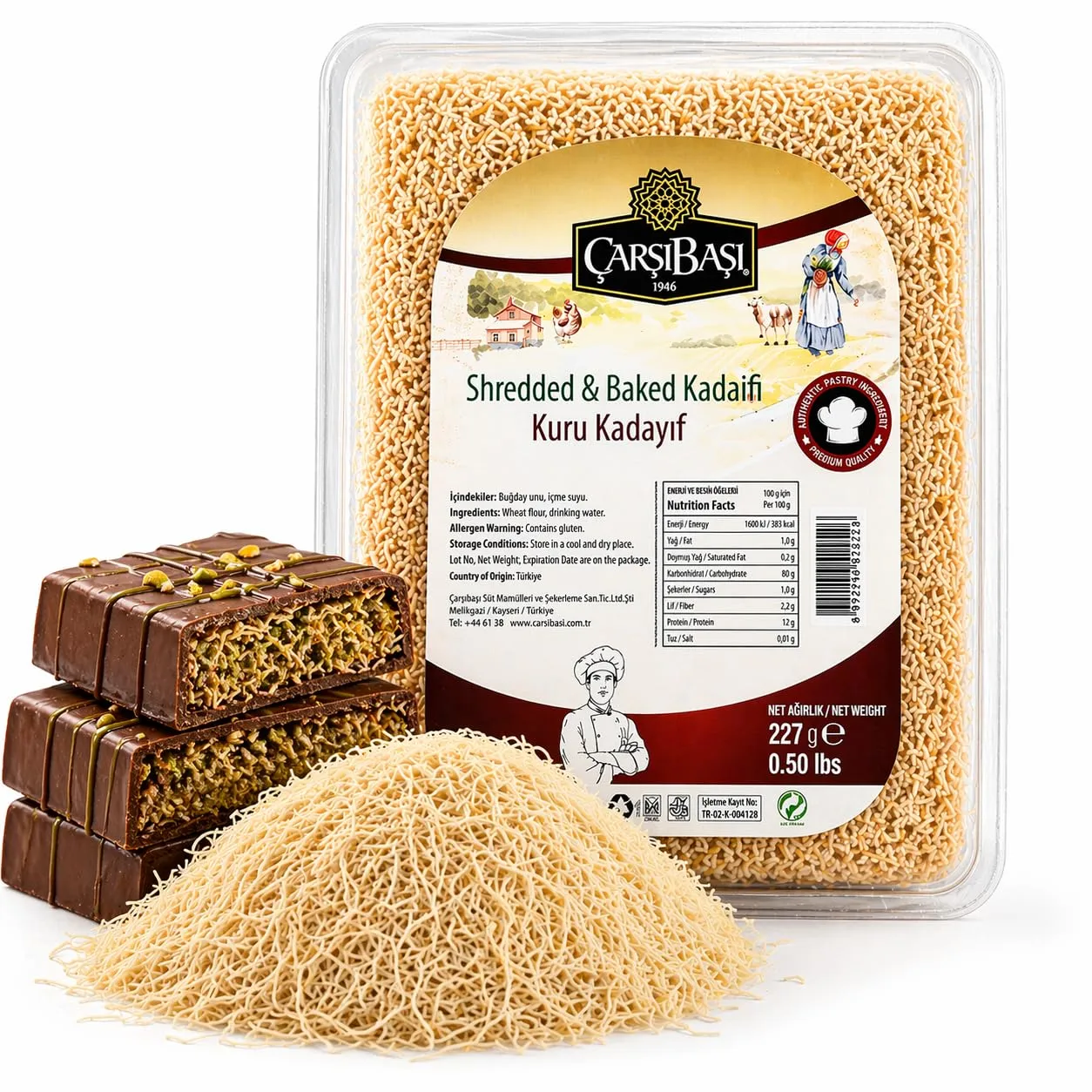 Kataifi Shredded Phyllo Dough (8 oz) – Crispy Ready-to-Use Kadayif for Kunafa & Pistachio Cream, Ideal for Dubai Chocolate Filling Dessert Topping – Çarşıbaşı