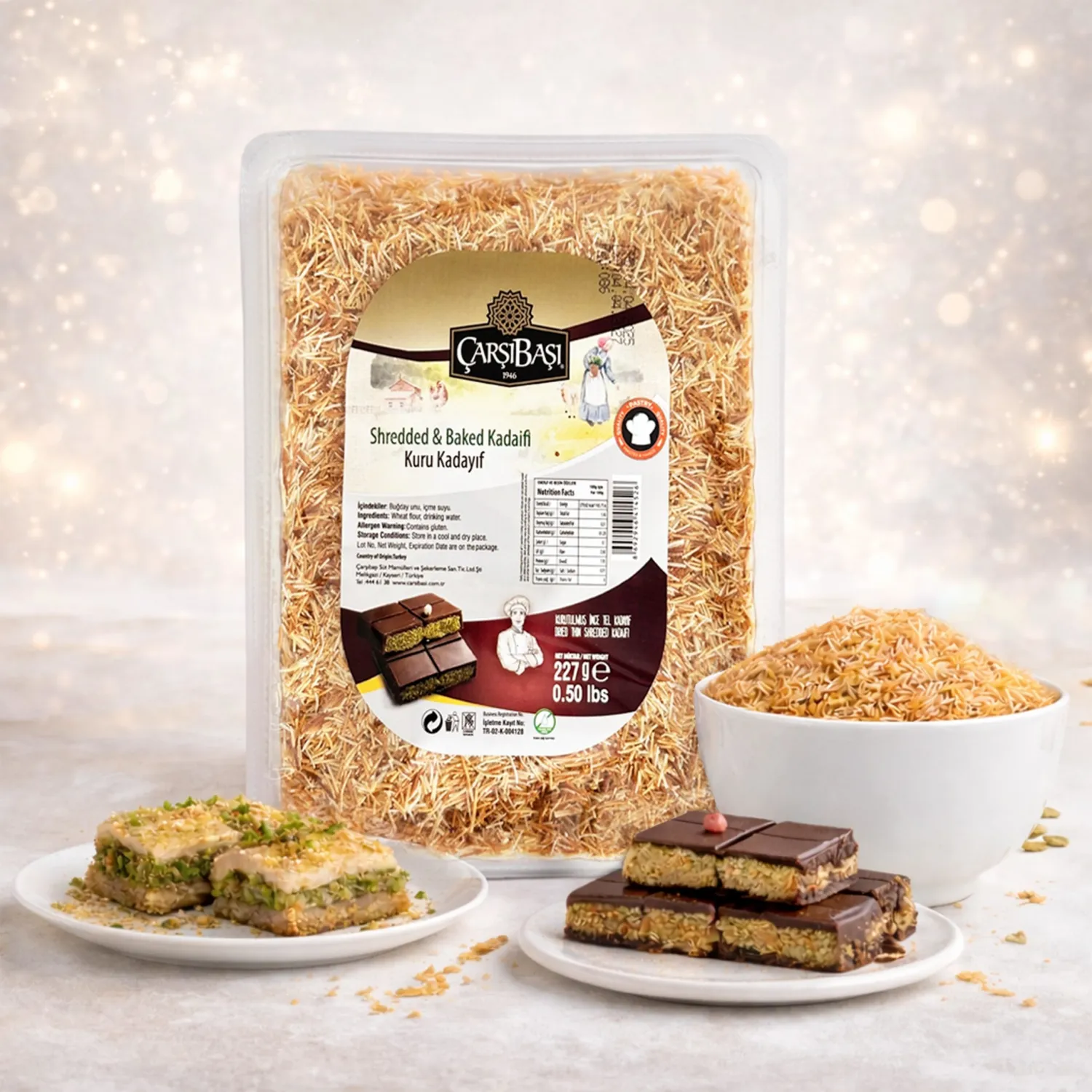 Kataifi Shredded Phyllo Dough (8 oz) – Crispy Ready-to-Use Kadayif for Kunafa & Pistachio Cream, Ideal for Dubai Chocolate Filling Dessert Topping – Çarşıbaşı