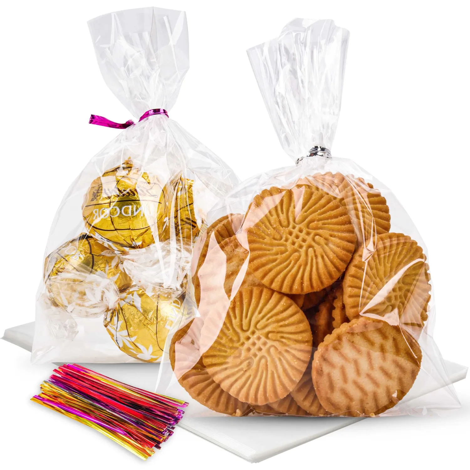 LOKIQNG Cellophane Bags Plastic Treat Bag Clear Cookie Candy Bags with Twist Ties for Mothers Day Party Favors Bag(200PACK, 4x6inch)
