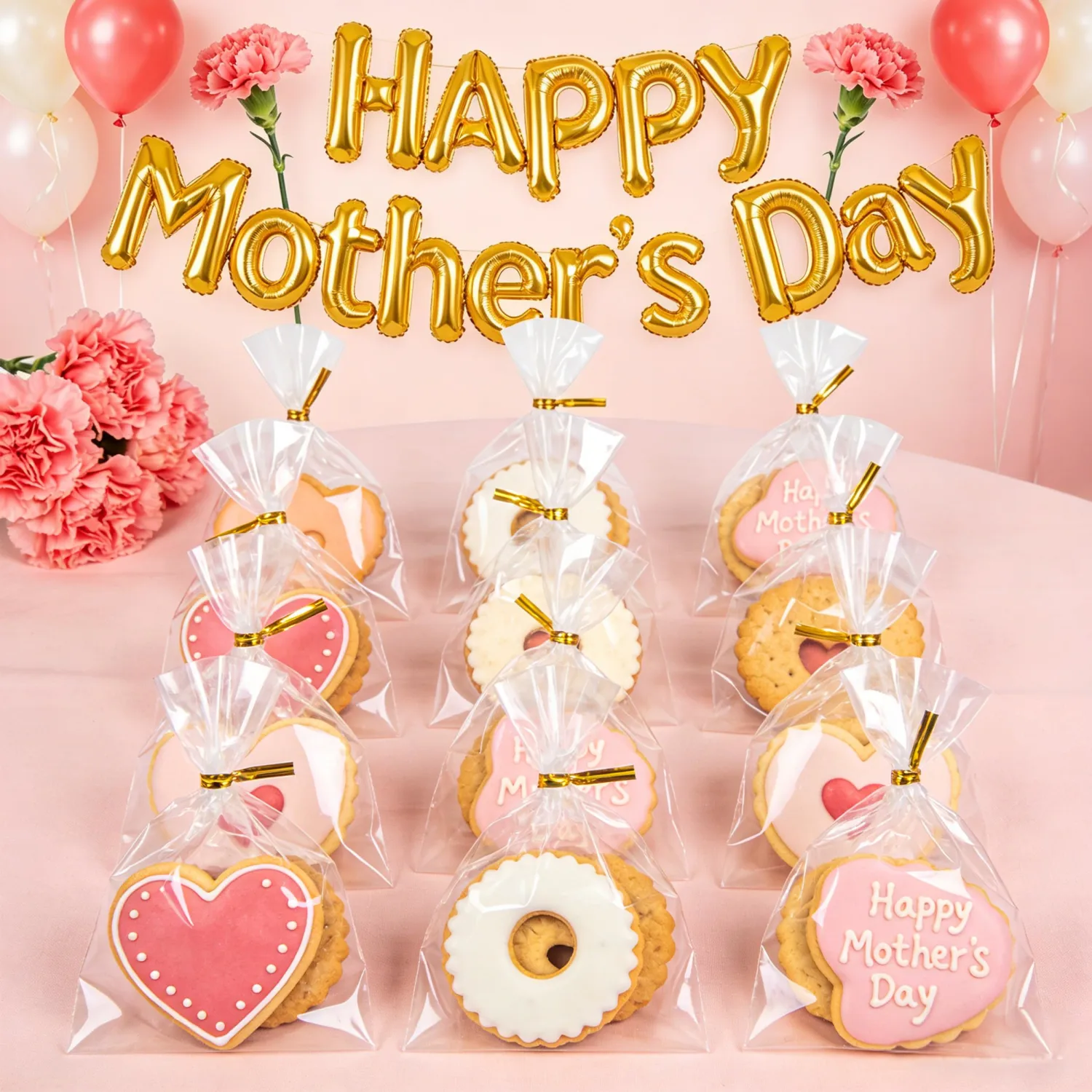LOKIQNG Cellophane Bags Plastic Treat Bag Clear Cookie Candy Bags with Twist Ties for Mothers Day Party Favors Bag(200PACK, 4x6inch)