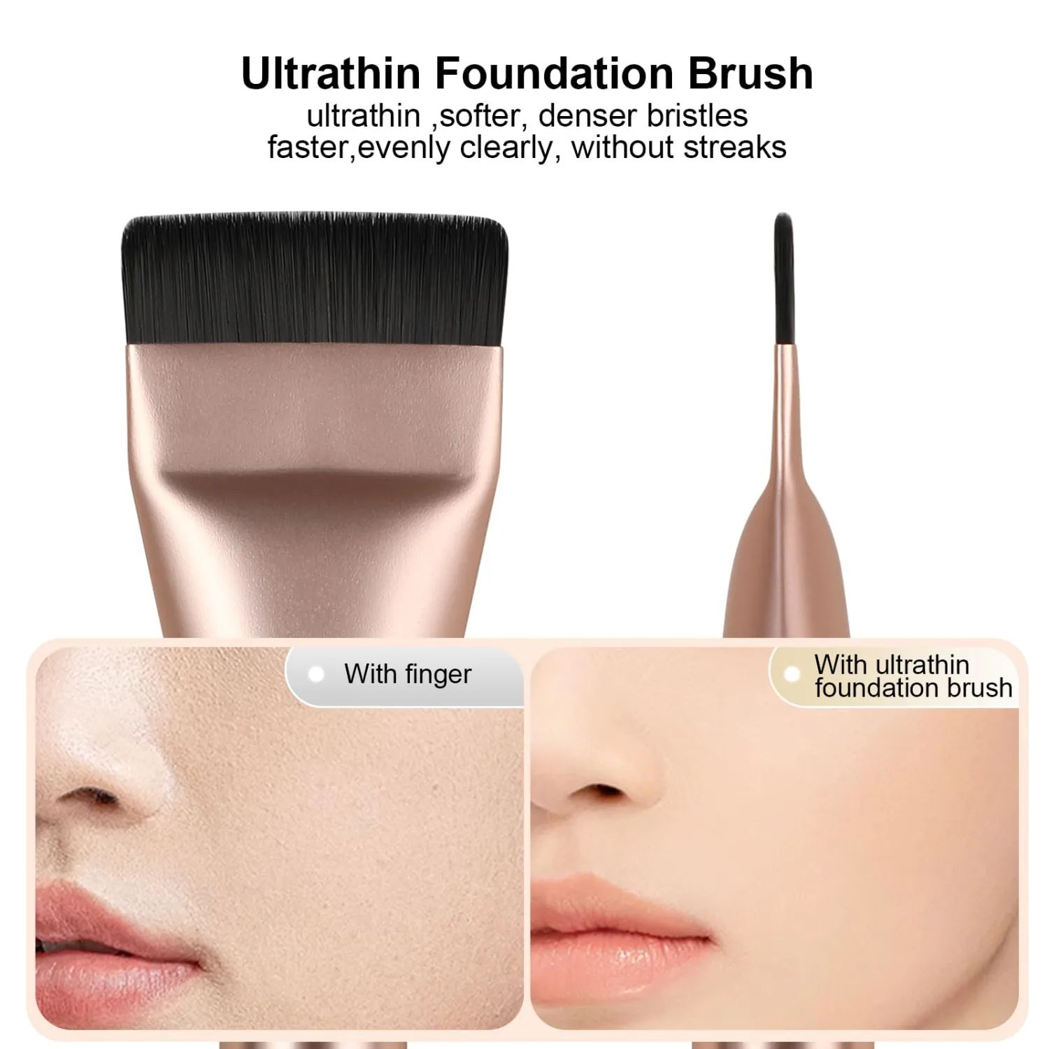 Ultrathin Foundation Brush for Liquid Makeup,Flat Spatula Liquid Foundation Brush Premium Face Makeup Brush for Blending Cream (Rose Gold)