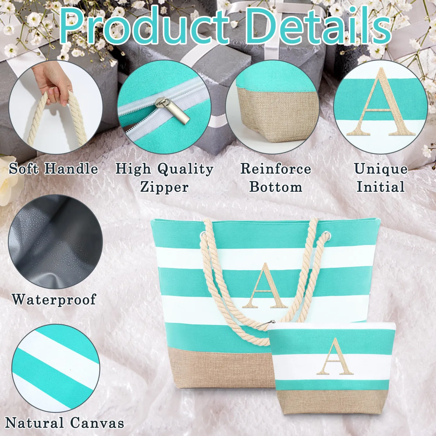 YOOLIFE Beach Bags for Women - Travel Canvas Beach Tote, Pool Waterproof Bag, Travel Essentials, Gifts for Women Birthday