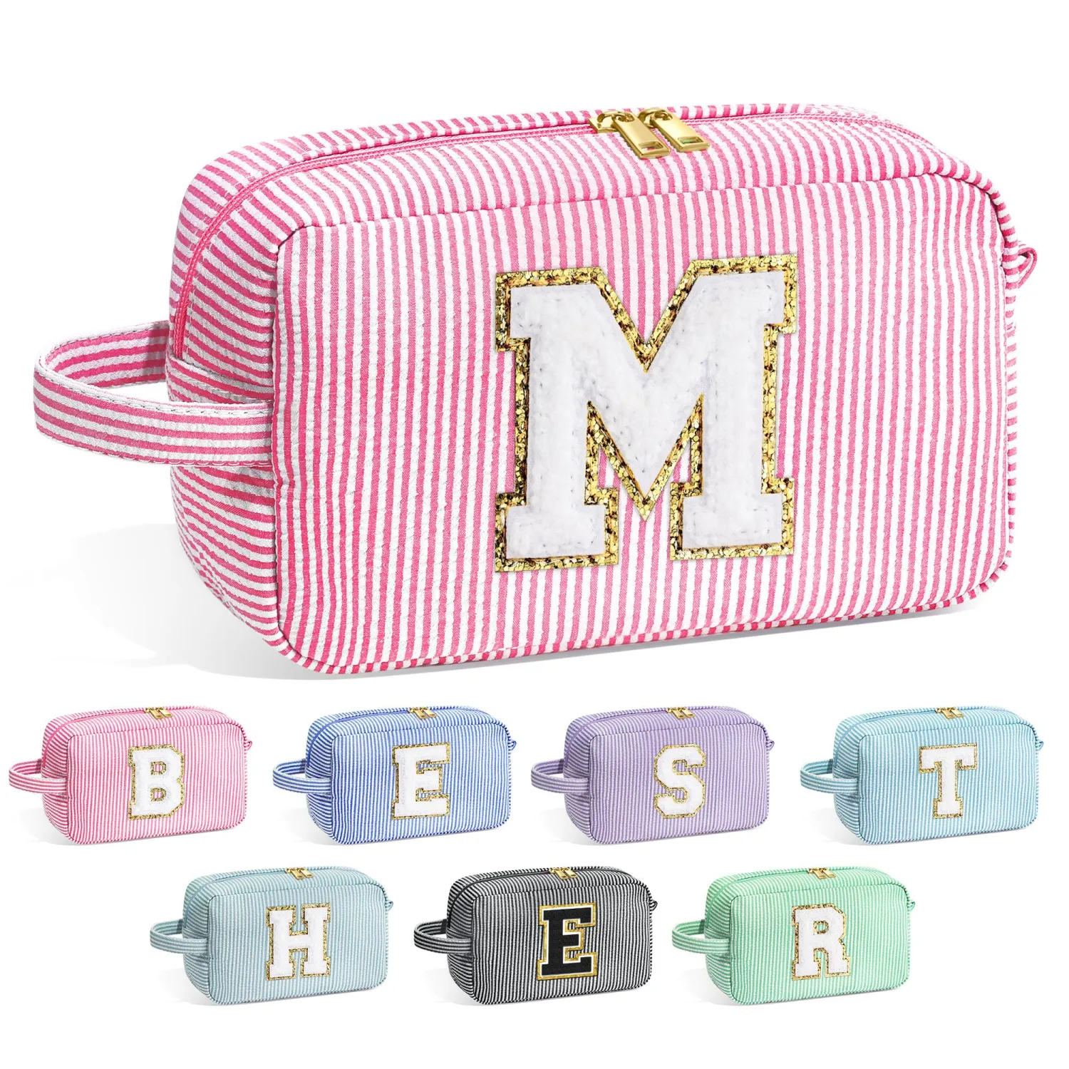 YOOLIFE Mothers Day Gifts for Mom Daughter - Initial Makeup Bag Cosmetic Bag Toiletry Pouch, Personalized Birthday Gifts for Women Girls Mom Daughter Sister Friends, Pink M