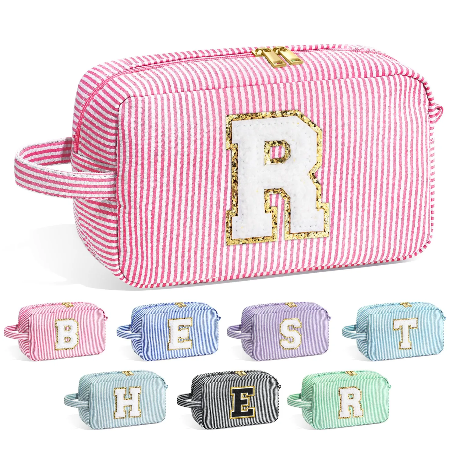 YOOLIFE Birthday Gifts for 6 7 8 9 10 11 12 13 14 15 Year Old Teen Girl - Initial Makeup Bag Letter Toiletry Pouch Cosmetic Case, Personalized Teen Girl Gifts Trendy Stuff Party Favor, Pink R
