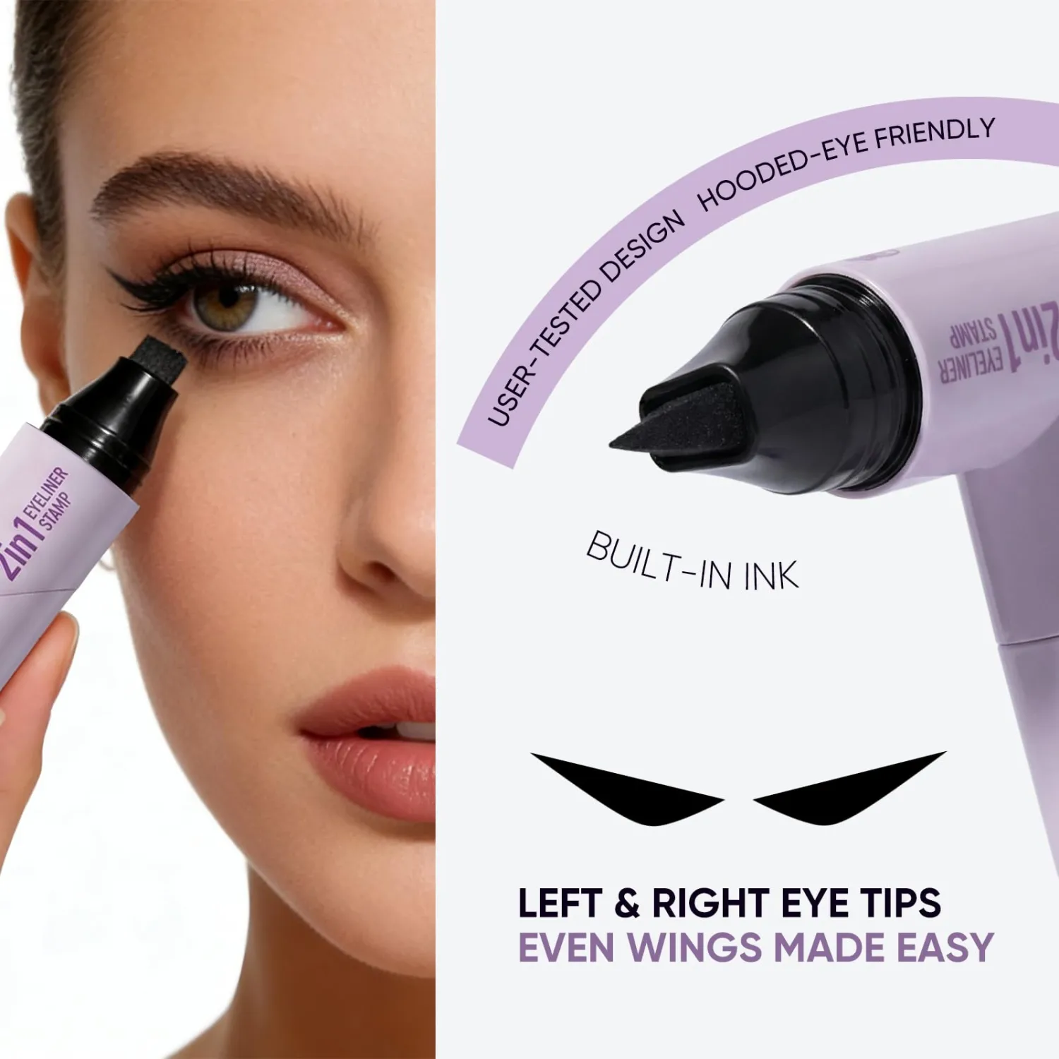 2CHILL 2-Pack Rotating Eyeliner Stamp Pen, Dual-Ended Winged Eyeliner Stamp, Cat Eye Tool, Waterproof & Smudge-Proof, Long-Lasting Make up, Matte Finish, Liquid Eyeliner for Beginners, Black & Brown