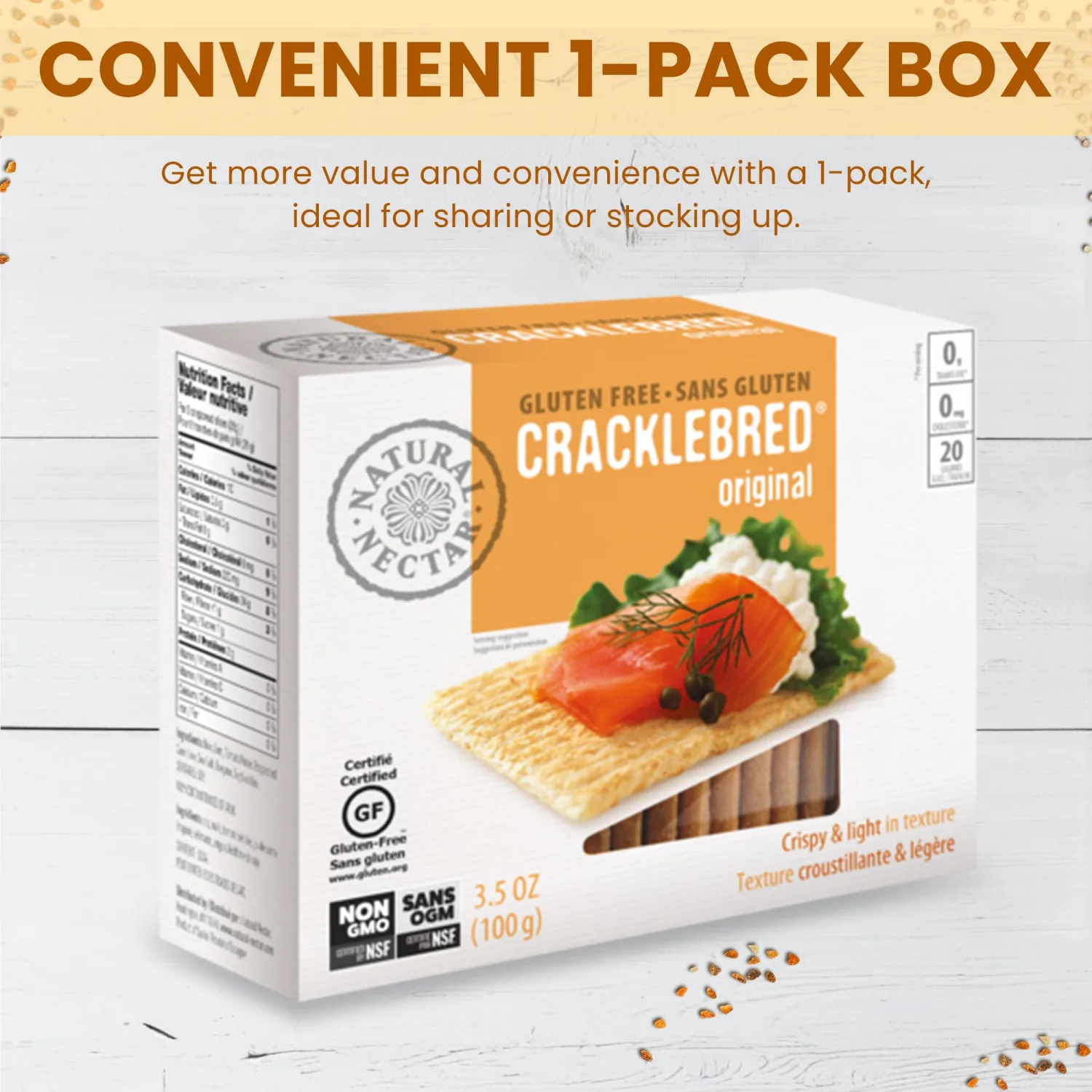 Natural Nectar Original Cracklebred – 1 Pack | Light & Crisp Cracklebred Crispbread Crackers, Delicate Texture for Toppings, Cheese Boards & Snacks