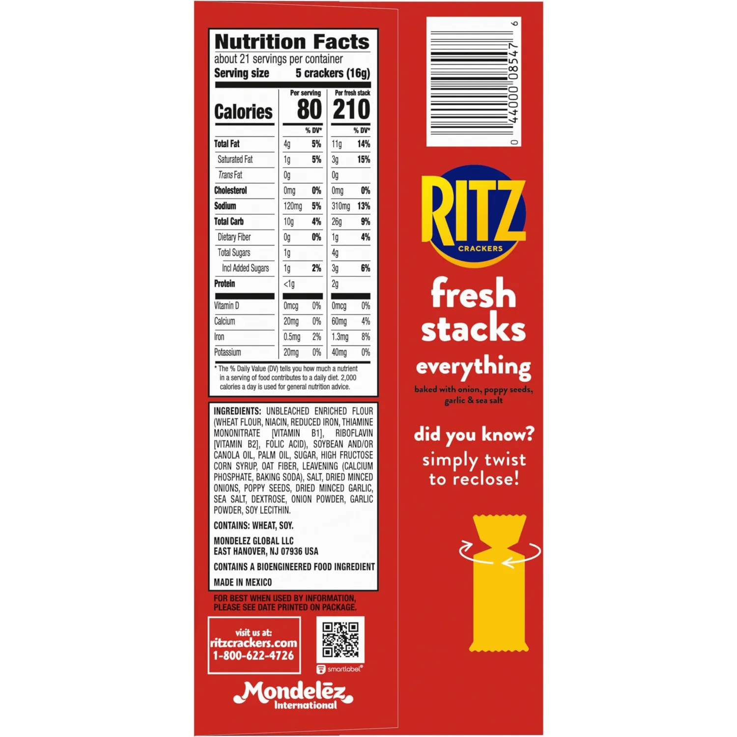 RITZ Fresh Stacks Everything Crackers, Travel Snacks, 11.8 oz (8 Multi Snack Packs)