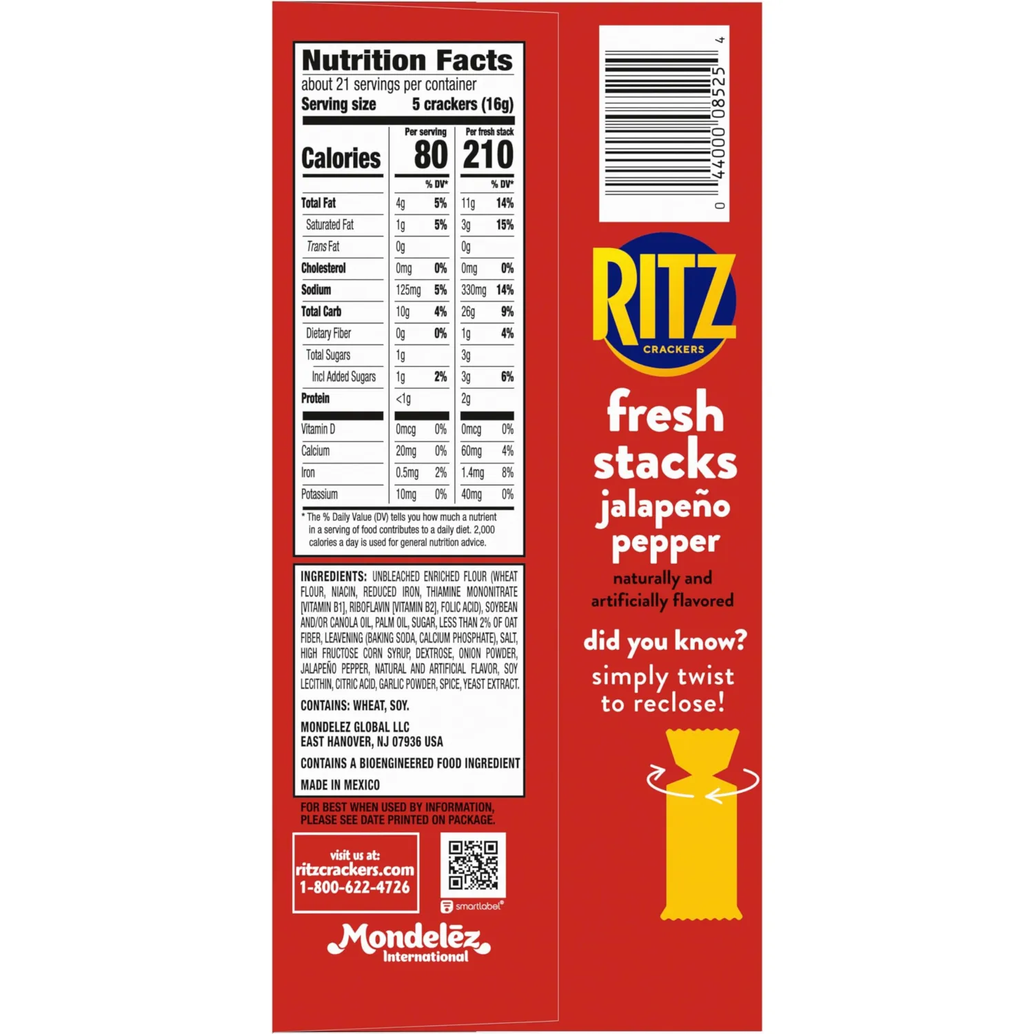 RITZ Fresh Stacks Jalapeno Pepper Crackers, Travel Snacks, 11.8 oz (8 Multi Snack Packs) (Pack of 2)