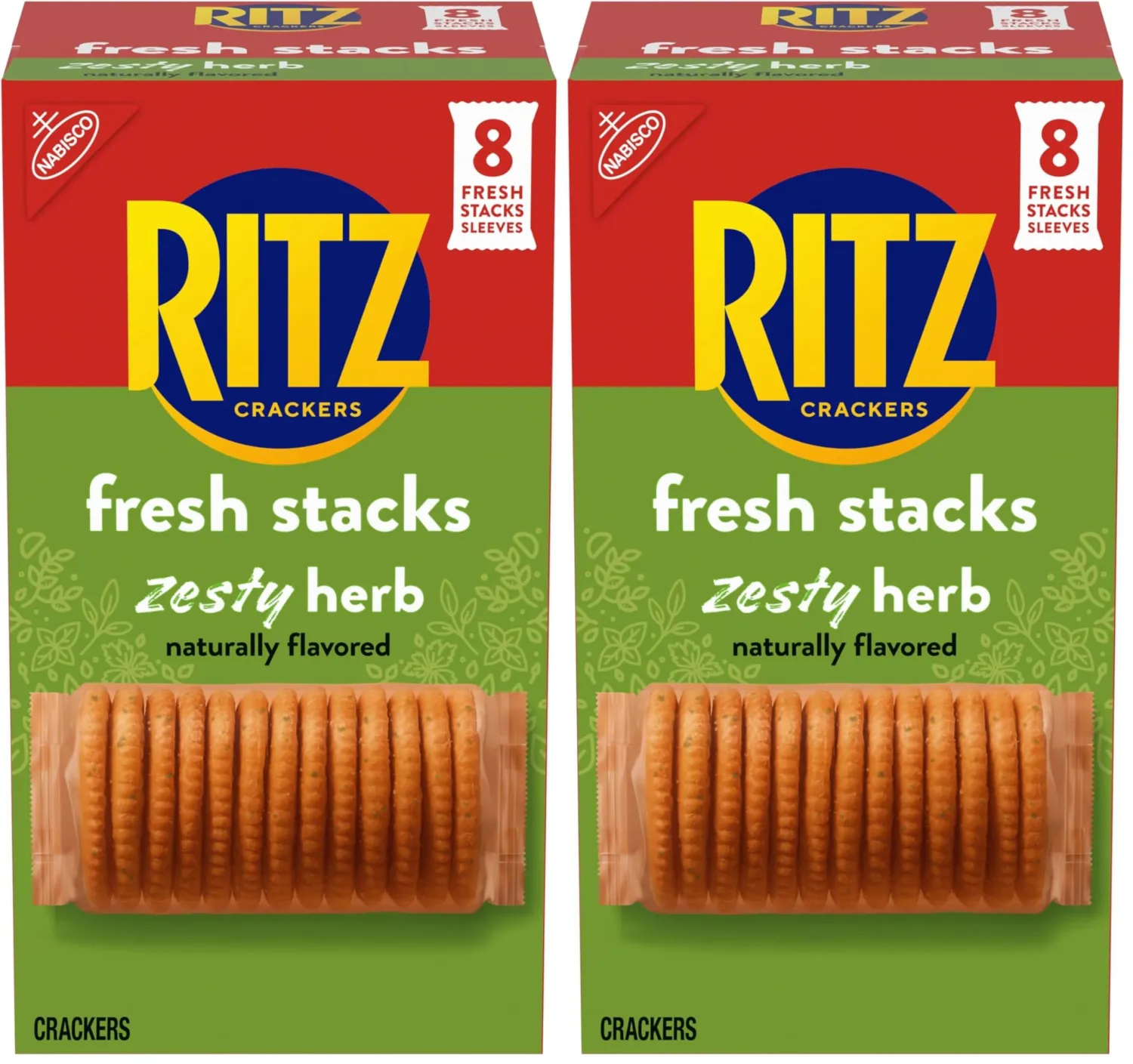RITZ Fresh Stacks Zesty Herb Crackers, Travel Snacks, 11.8 oz (8 Multi Snack Packs) (Pack of 2)