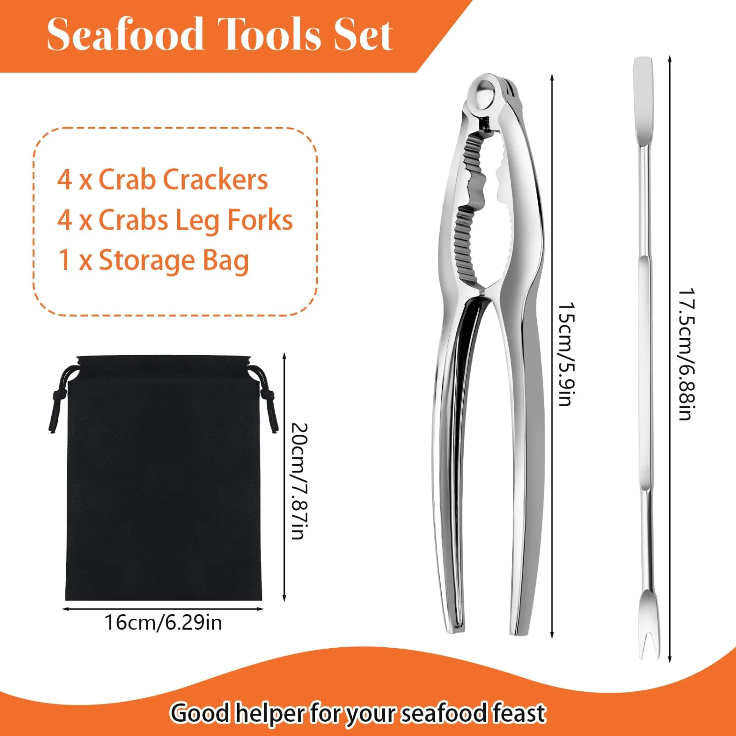8 Pcs Crab Crackers and Tools Set, Lobster Crackers and Picks, Crab Leg Cracker Tool, 4 pcs Nut Crackers, 4 pcs Crab Leg Forks with Storage Bag, Seafood Tools Set for Eating