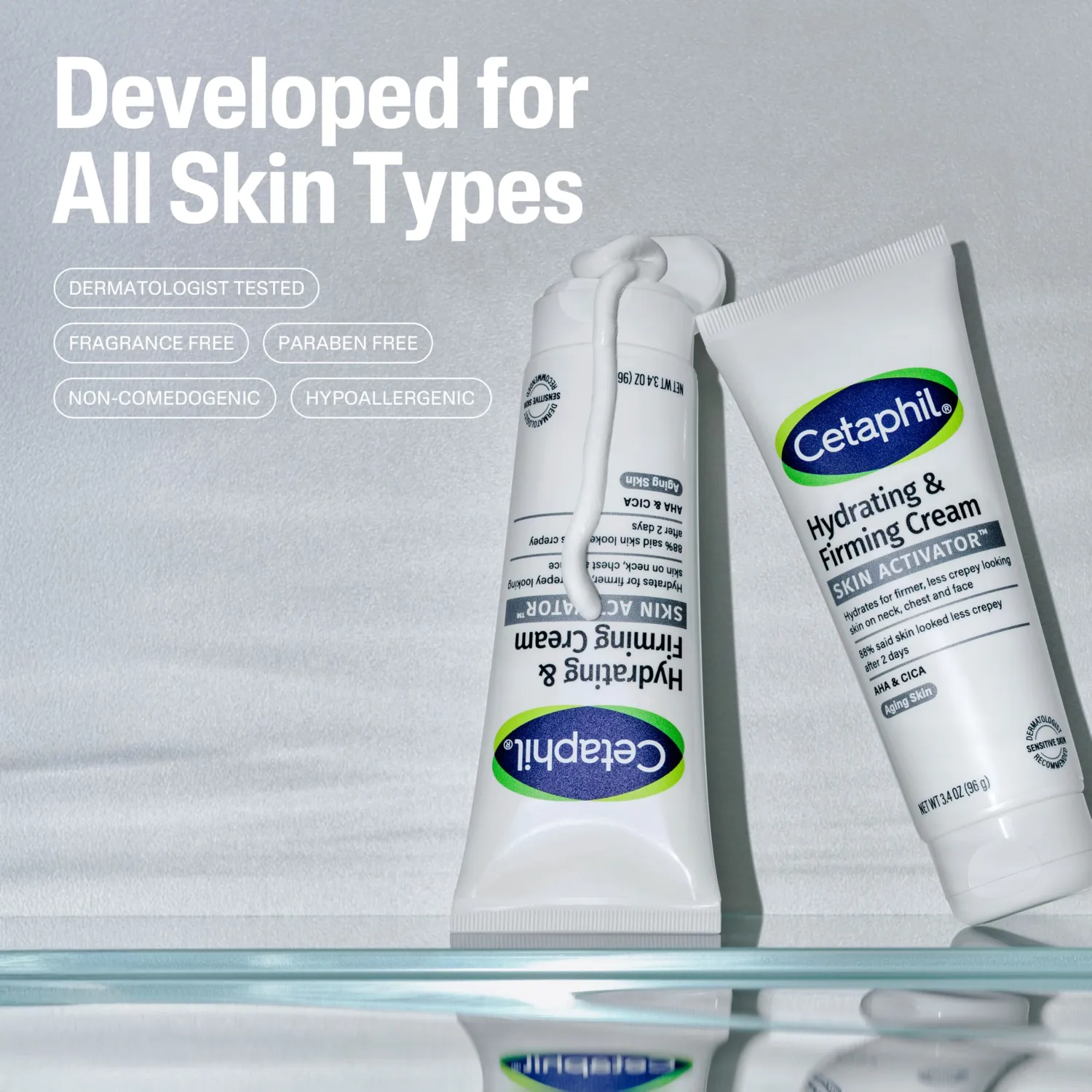 Cetaphil Skin Activator Hydrating & Firming Cream For Face, Neck & Chest 3.4 oz, Mandelic Acid (AHA) and Centella Asiatica (CICA) Cream, Hydrates and Firms Aging Skin, Anti-Aging Skincare