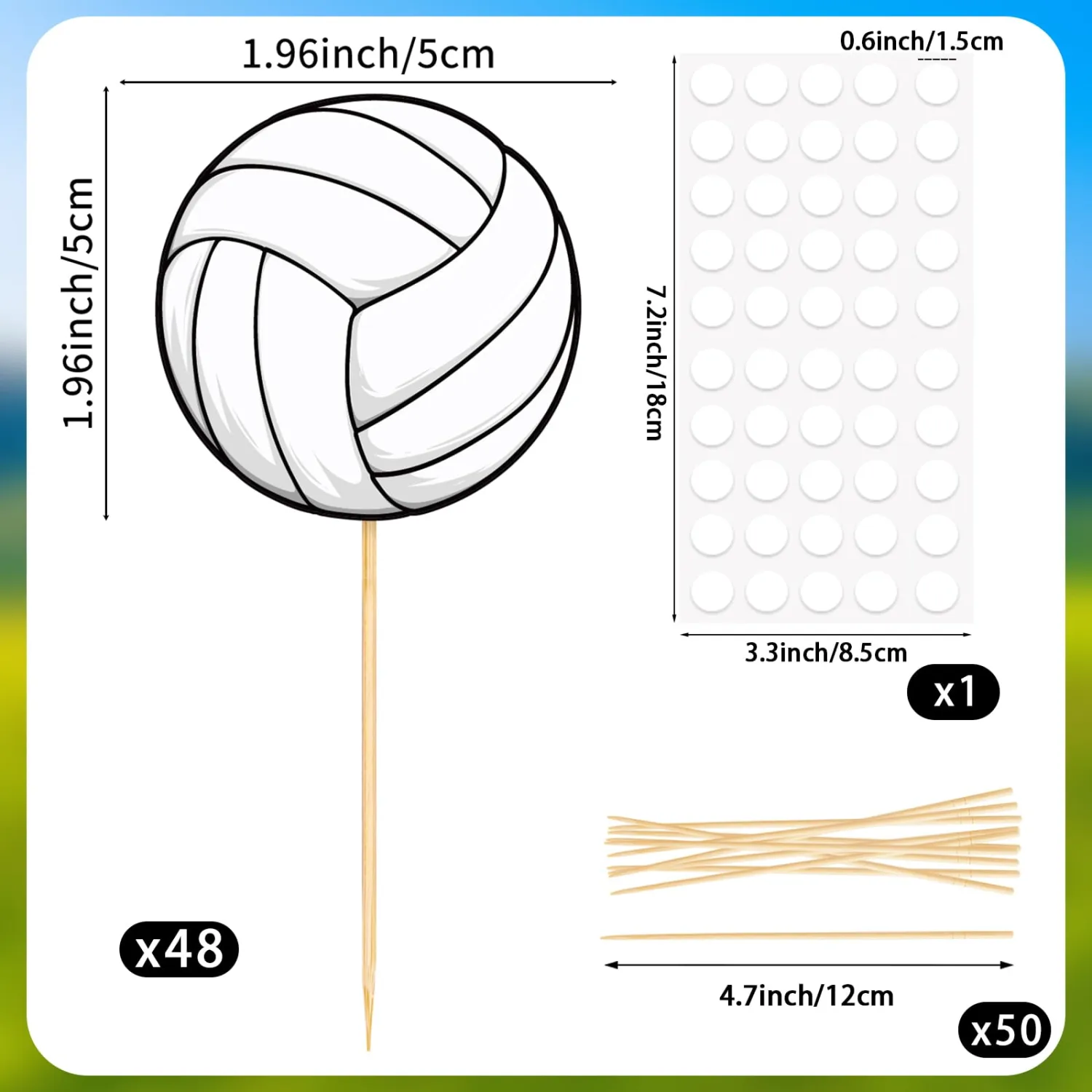 48 Pieces Volleyball Cupcake Toppers Sport Balls Cupcake Picks for Kids Volleyball Theme Party Baby Shower Birthday Party Decoration Supplies