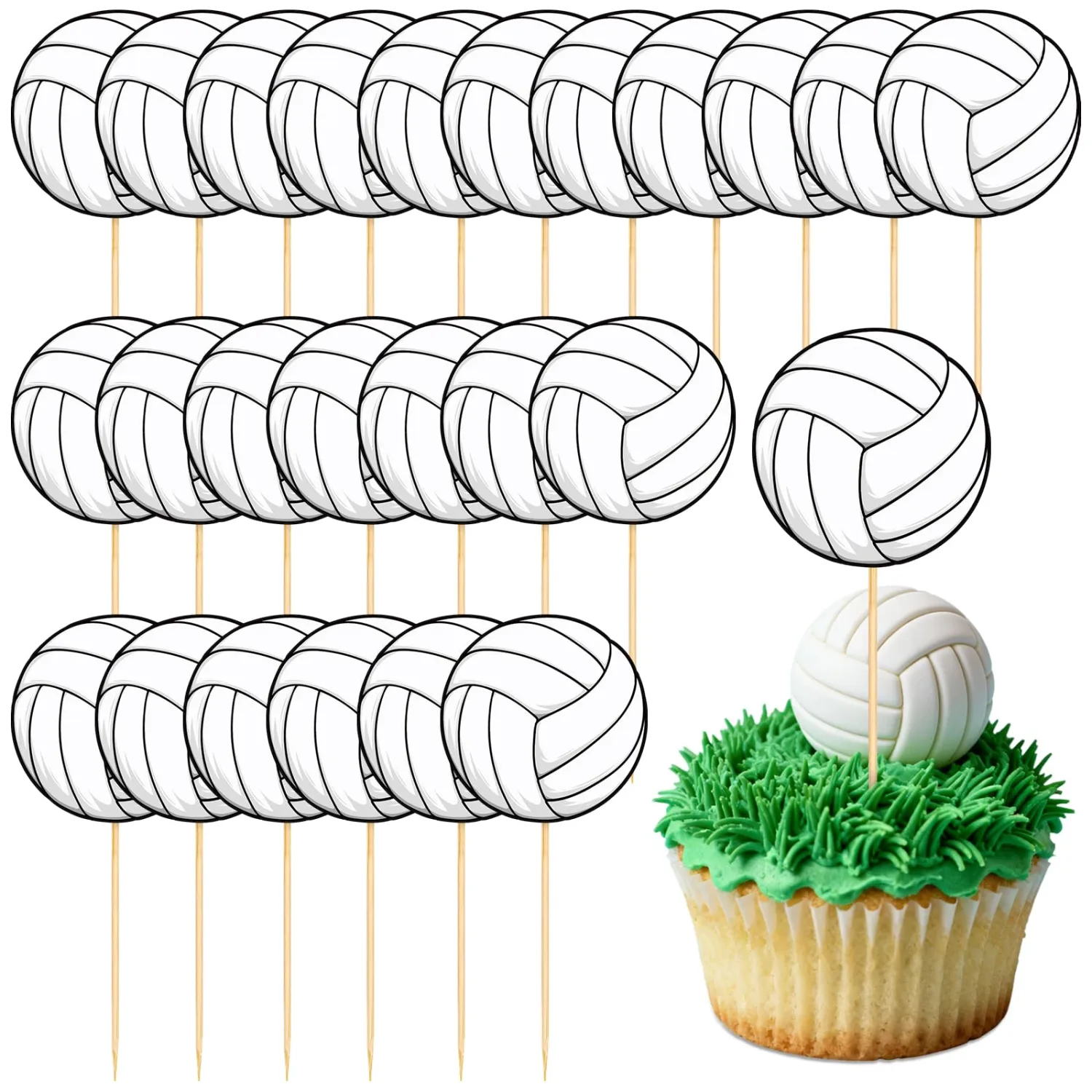 48 Pieces Volleyball Cupcake Toppers Sport Balls Cupcake Picks for Kids Volleyball Theme Party Baby Shower Birthday Party Decoration Supplies