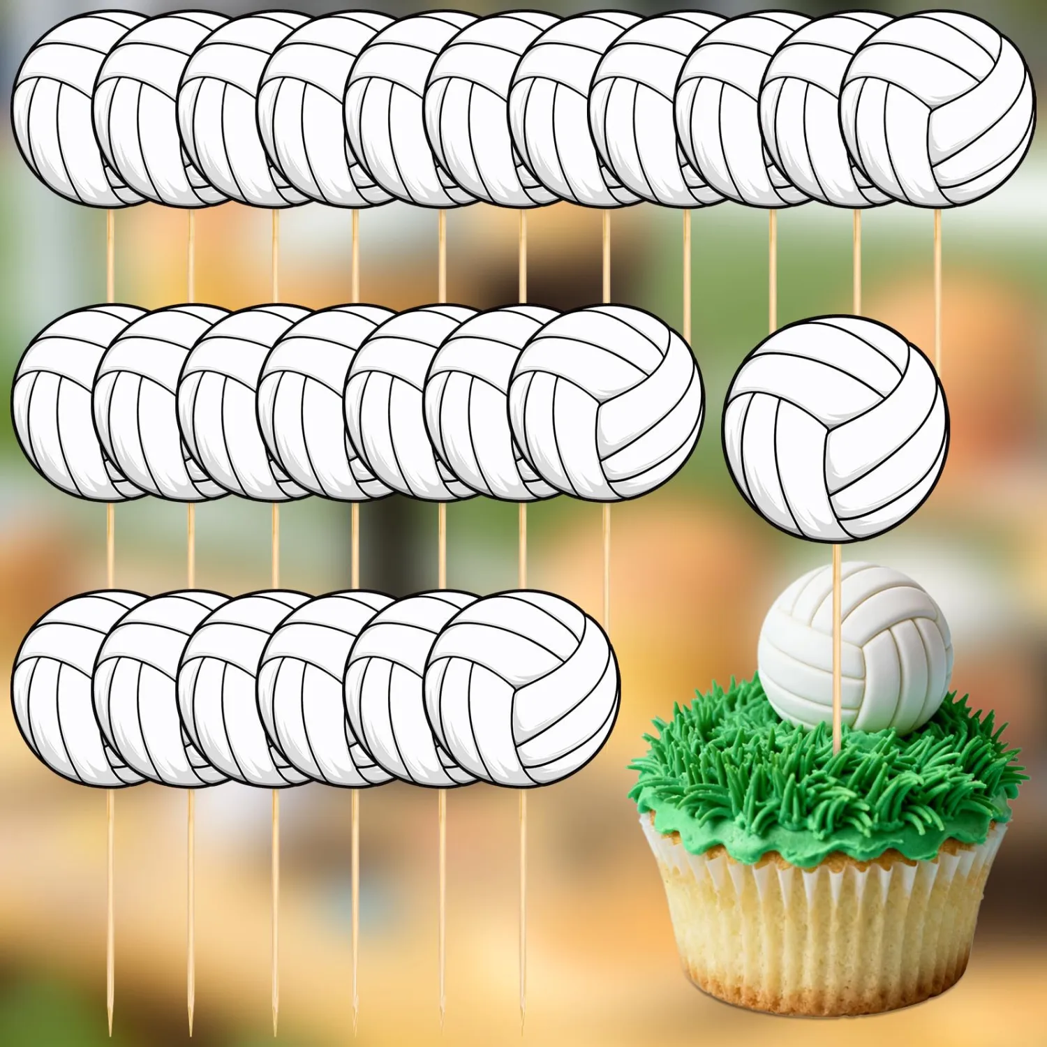 48 Pieces Volleyball Cupcake Toppers Sport Balls Cupcake Picks for Kids Volleyball Theme Party Baby Shower Birthday Party Decoration Supplies