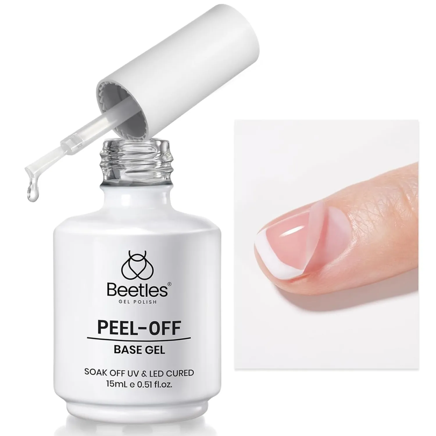 Beetles Peel‑Off Gel Base Coat 15 ml – Easy Removal Base Gel Nail Polish UV/LED Soak‑Off, Damage‑Free Low‑Odor 7‑10 Day Long‑Lasting, Beginner & Salon Friendly