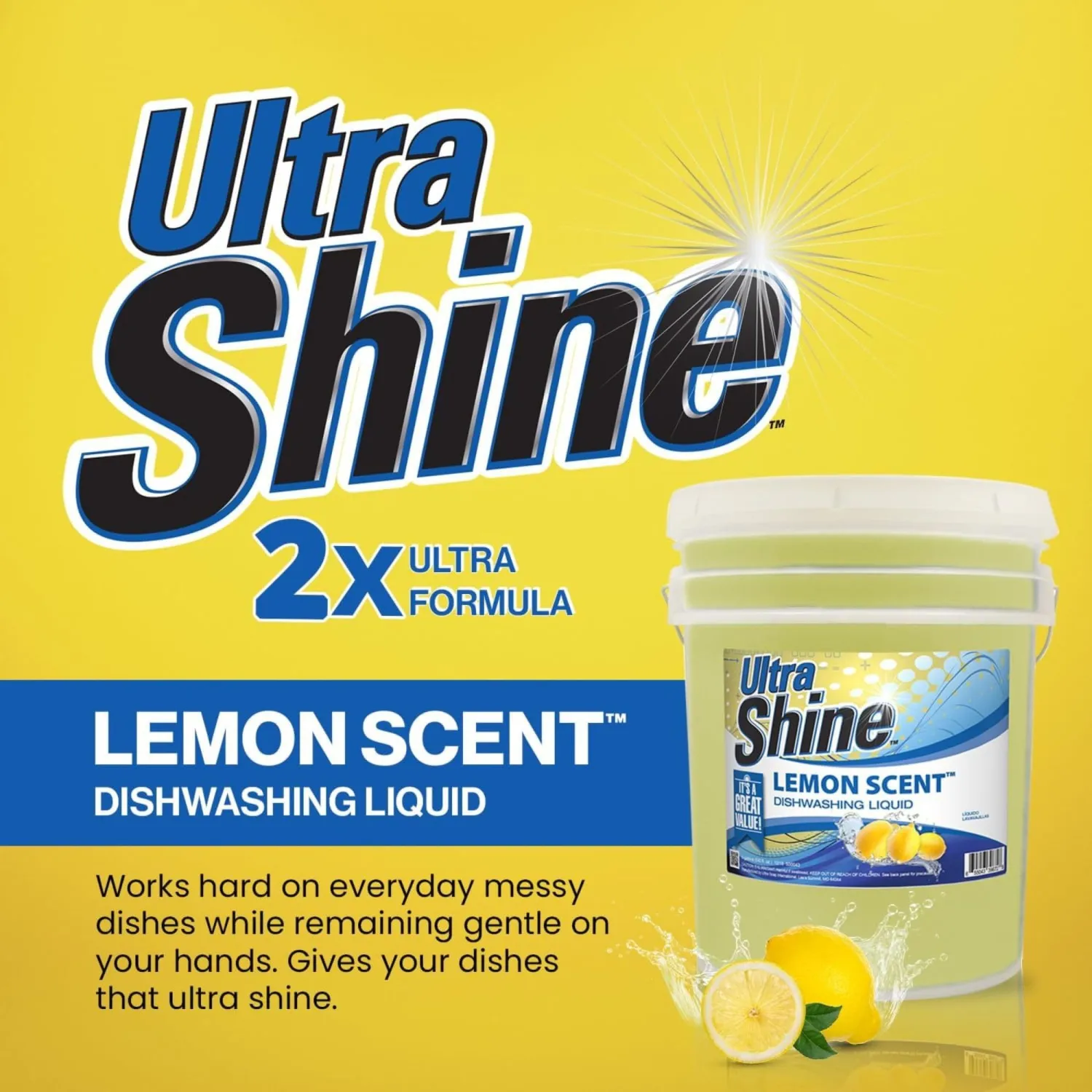 Ultra Shine ™ 5 Gallon 2X Platinum ™ Dish Cleaning Liquid, Lemon Scent, Yellow - Powerful Grease Remover Dishwashing Soap