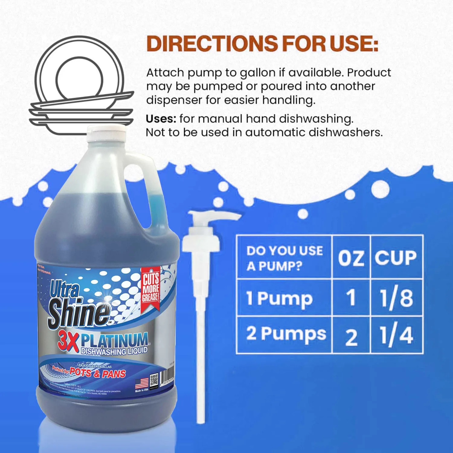 Ultra Shine™ 4 Pack 3X Platinum™ Dishwashing Liquid, Powerful Grease Remover, 1 Gallon - Concentrated Dish Cleaner Soap for Commercial Kitchens, Restaurants & Home Cleaning, Gentle on Hands & Skin