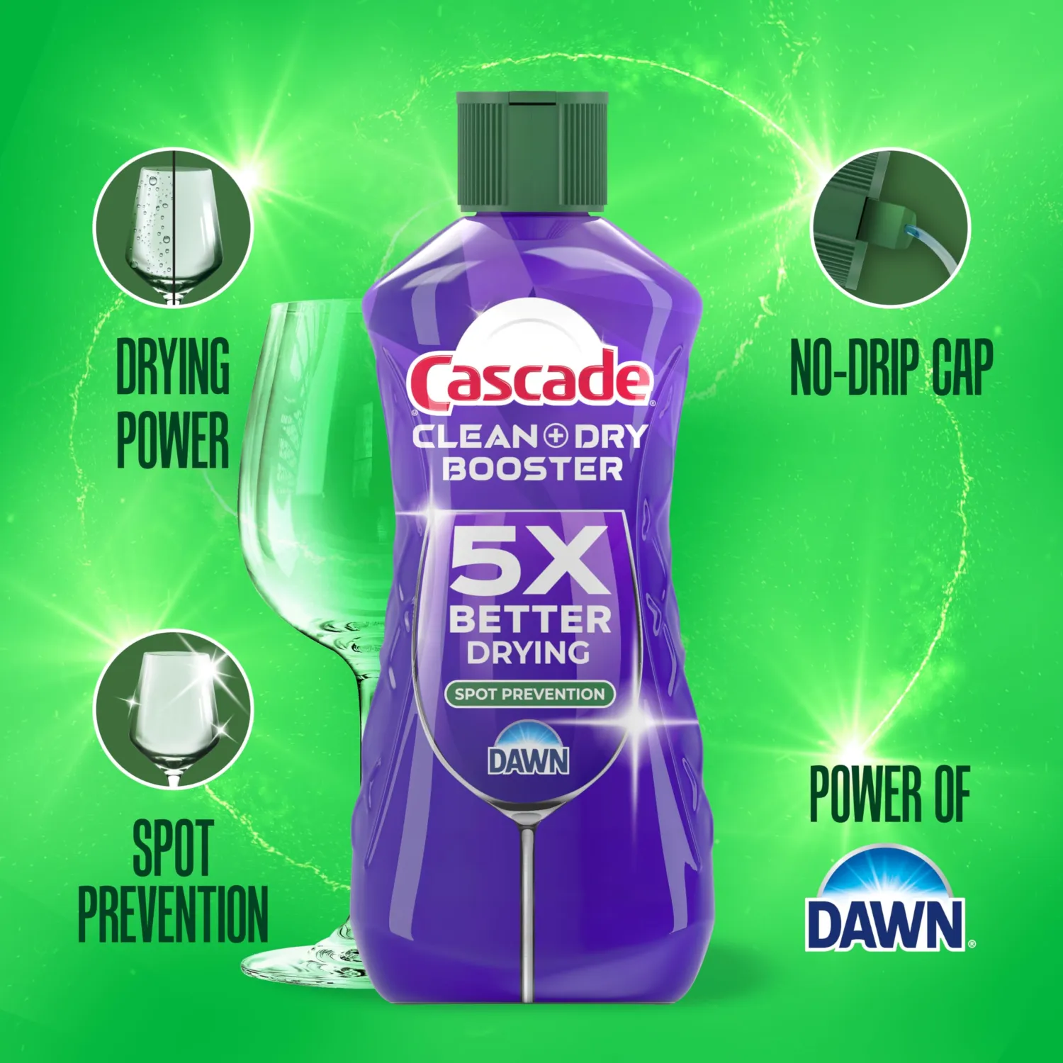 Cascade Rinse Aid Clean & Dry Booster Dishwasher Liquid, Gel & Detergent Pods for Sparkling Clean Dishes, Dishwasher Soap Tablets & Rinse Aid Dry Booster, 30.5oz