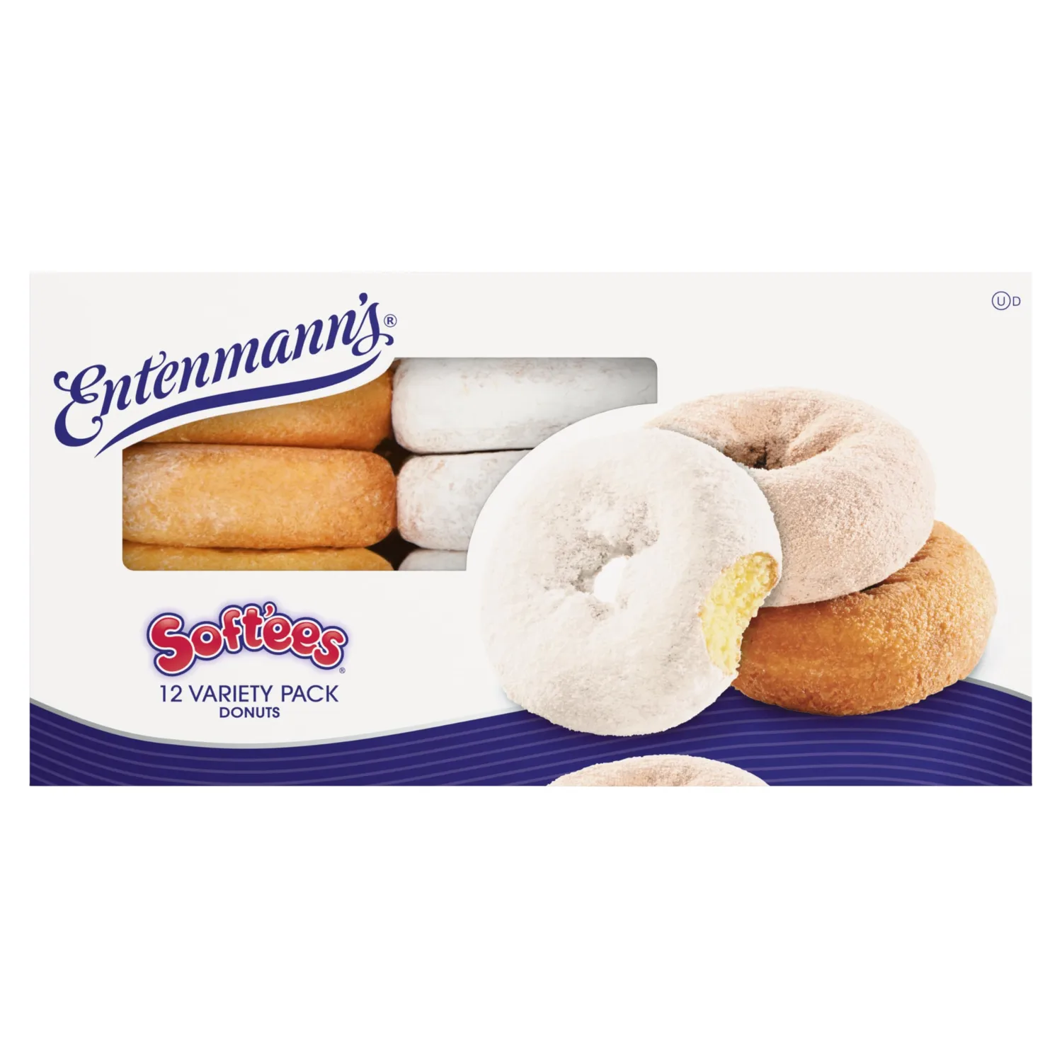 Entenmann's Soft’ees Assorted Donuts, 12 count, (1.42 oz each), Plain, Cinnamon, Sugar Powdered Doughnuts, 17 oz Variety Pack