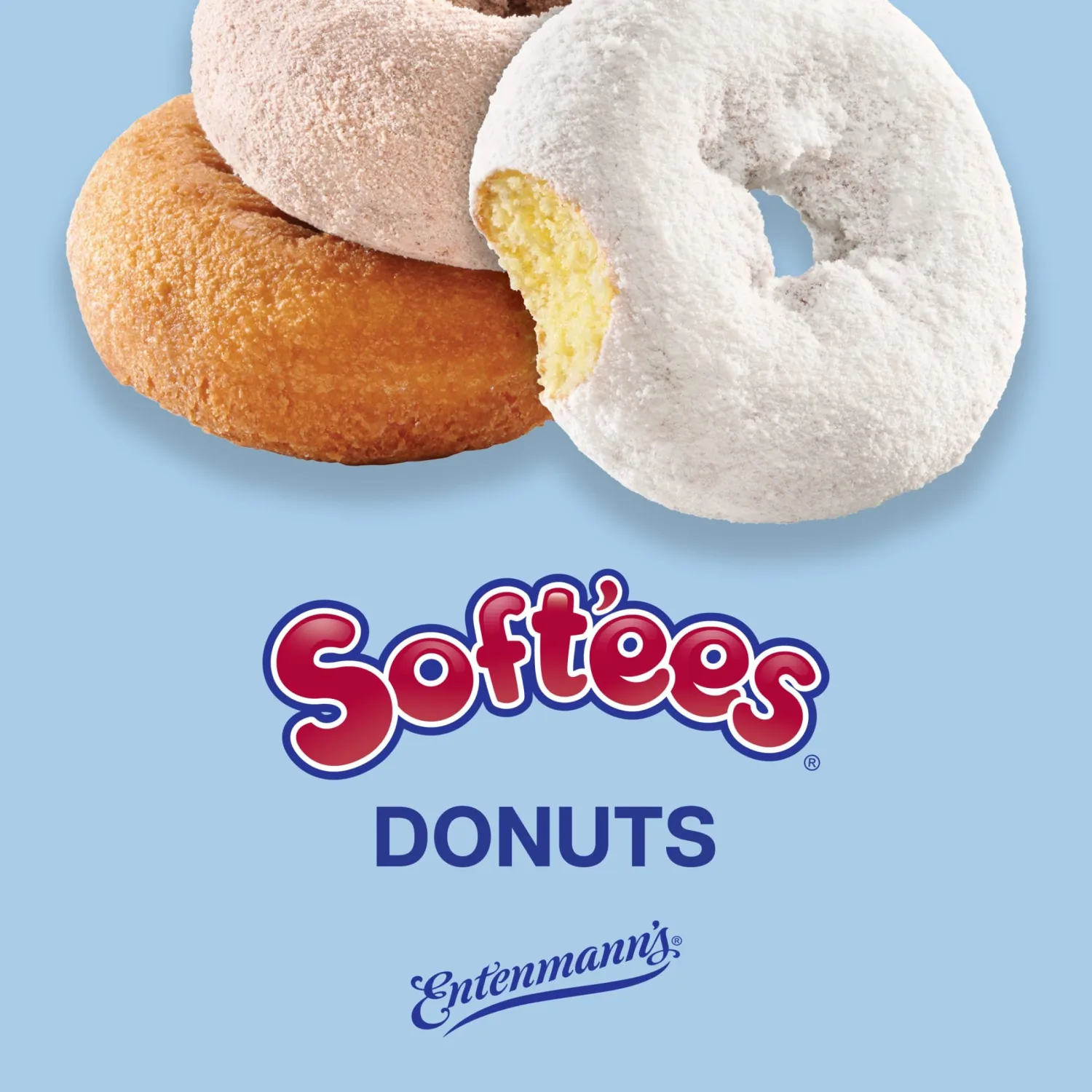 Entenmann's Soft’ees Assorted Donuts, 12 count, (1.42 oz each), Plain, Cinnamon, Sugar Powdered Doughnuts, 17 oz Variety Pack