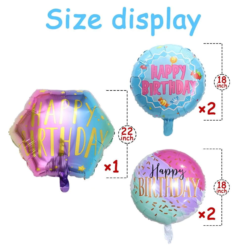 5 Pcs Happy Birthday Balloon Set - Hexagon Happy Birthday Foil Balloons, Mylar Balloons Party Decorations