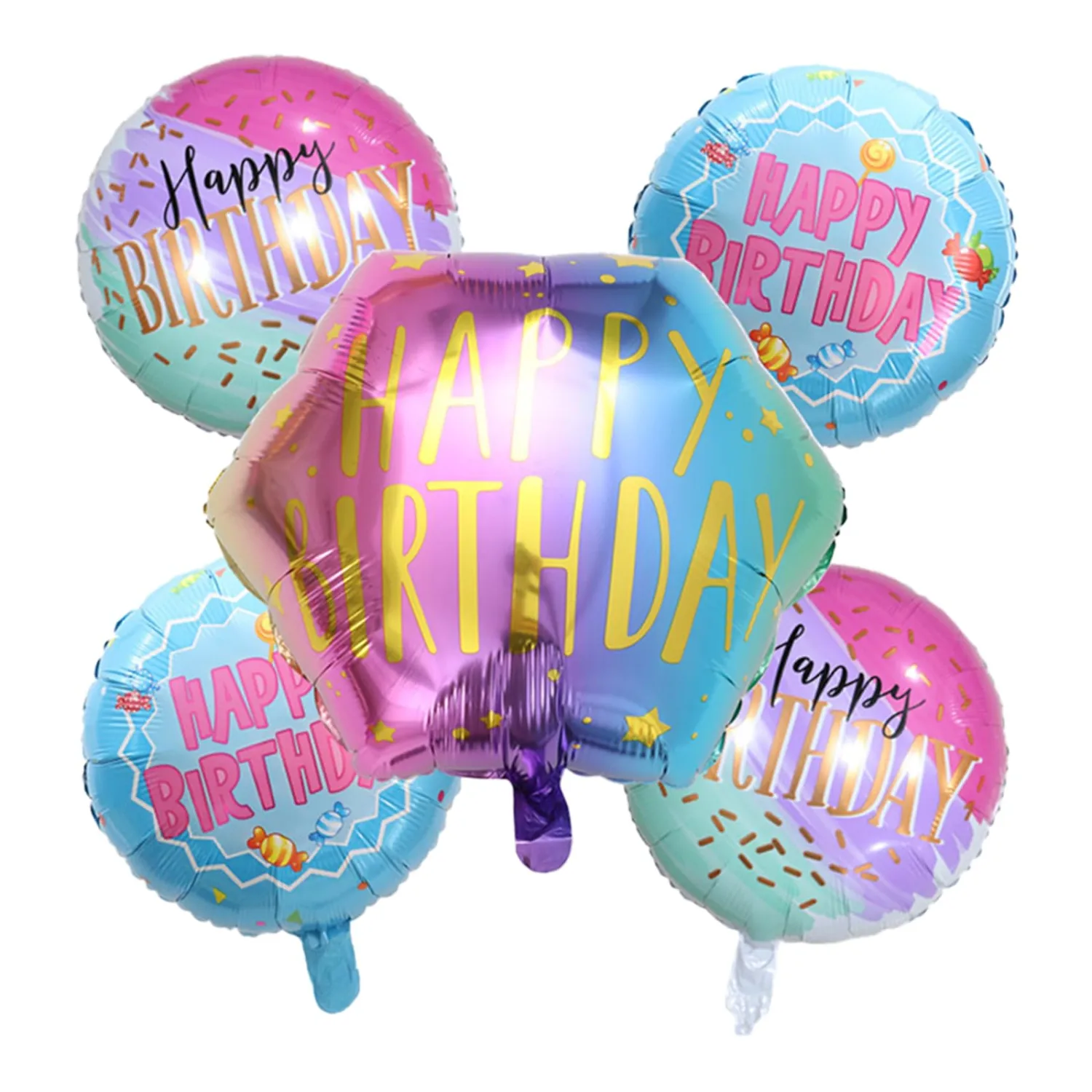 5 Pcs Happy Birthday Balloon Set - Hexagon Happy Birthday Foil Balloons, Mylar Balloons Party Decorations